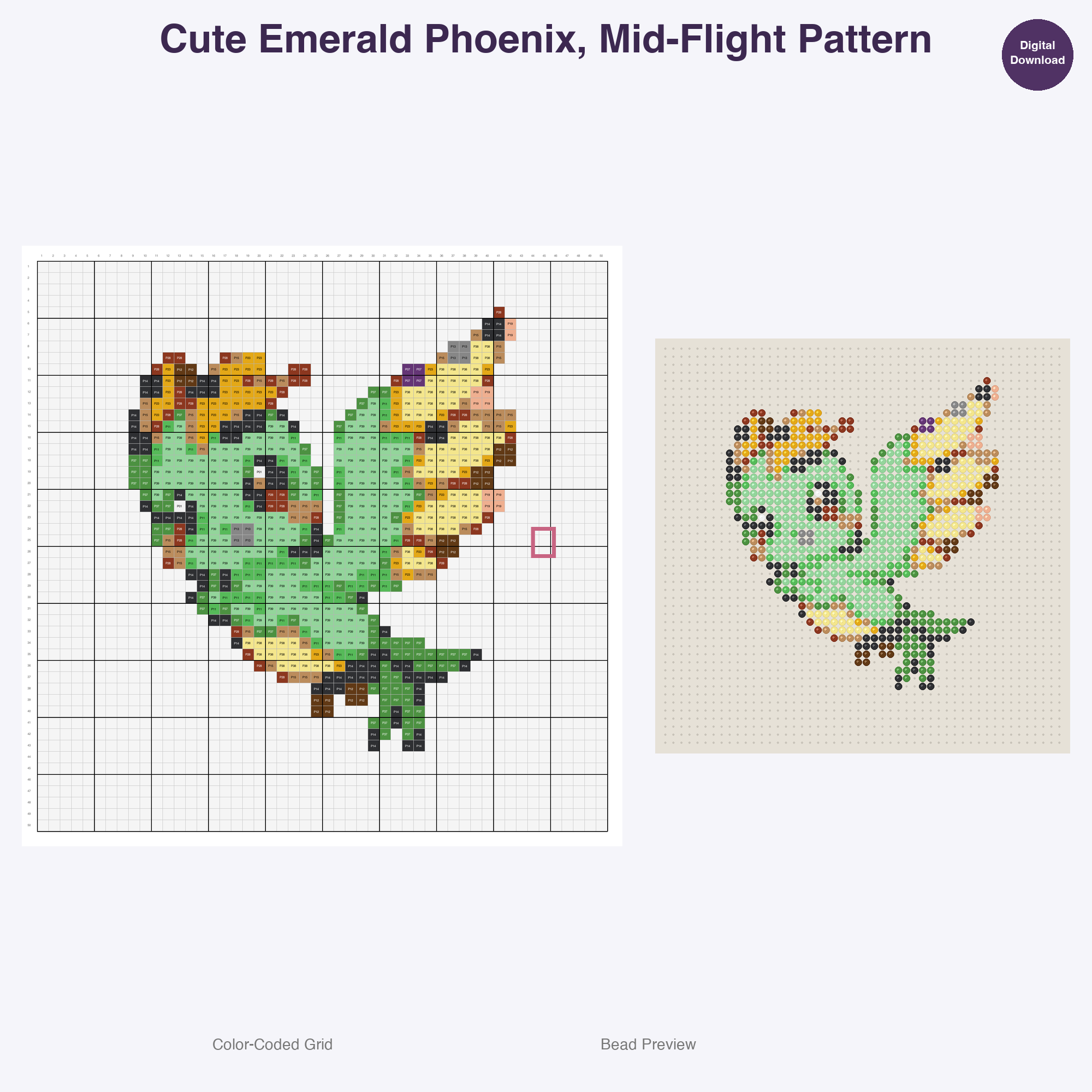 Gemstone Mythicals Perler Bead Patterns, 48 Designs x 3 Grid Sizes (29x29 + 50x50 + 128x128), Fuse Bead PDF Digital Download