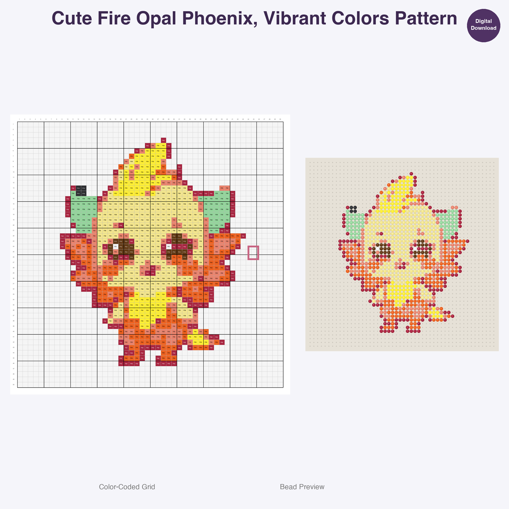 Gemstone Mythicals Perler Bead Patterns, 48 Designs x 3 Grid Sizes (29x29 + 50x50 + 128x128), Fuse Bead PDF Digital Download