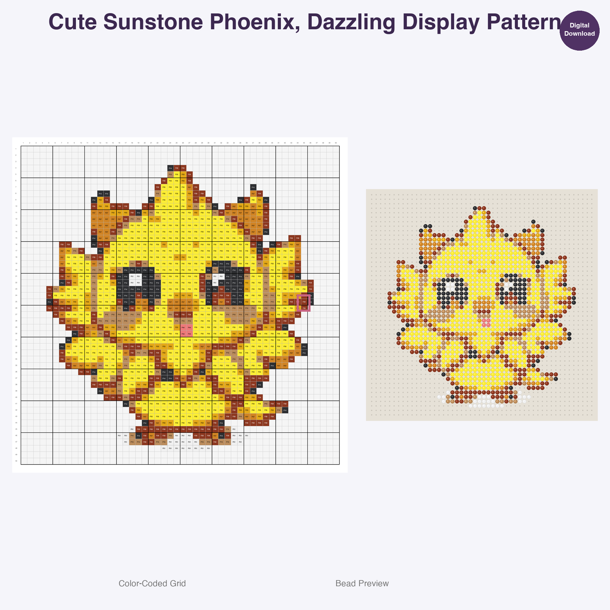 Gemstone Mythicals Perler Bead Patterns, 48 Designs x 3 Grid Sizes (29x29 + 50x50 + 128x128), Fuse Bead PDF Digital Download