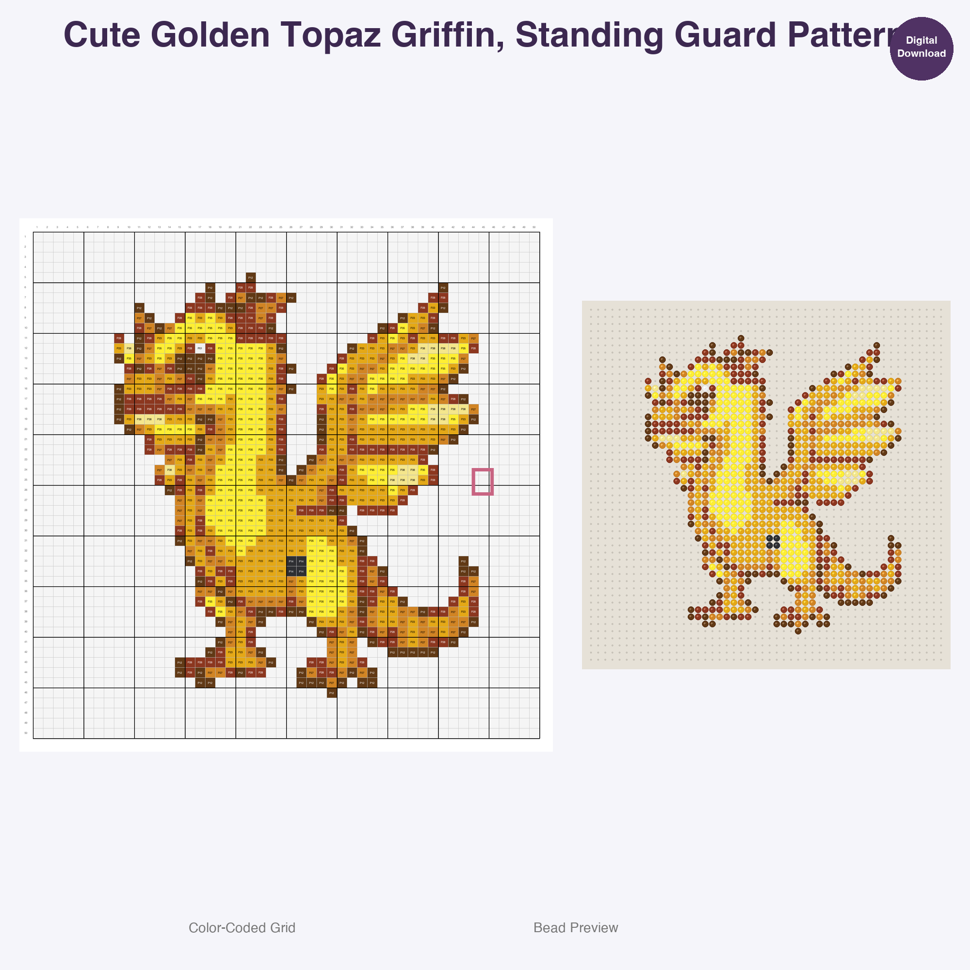 Gemstone Mythicals Perler Bead Patterns, 48 Designs x 3 Grid Sizes (29x29 + 50x50 + 128x128), Fuse Bead PDF Digital Download