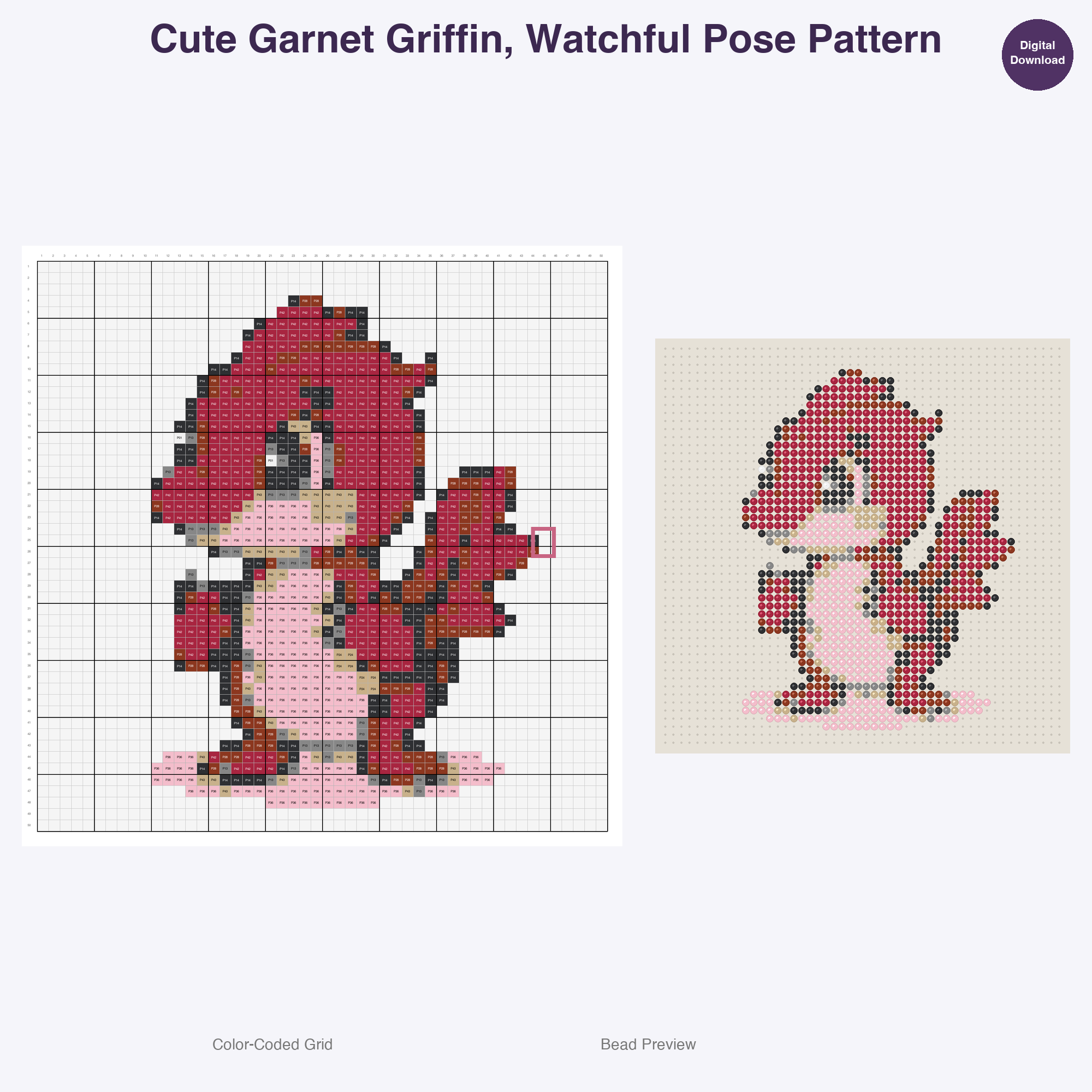 Gemstone Mythicals Perler Bead Patterns, 48 Designs x 3 Grid Sizes (29x29 + 50x50 + 128x128), Fuse Bead PDF Digital Download