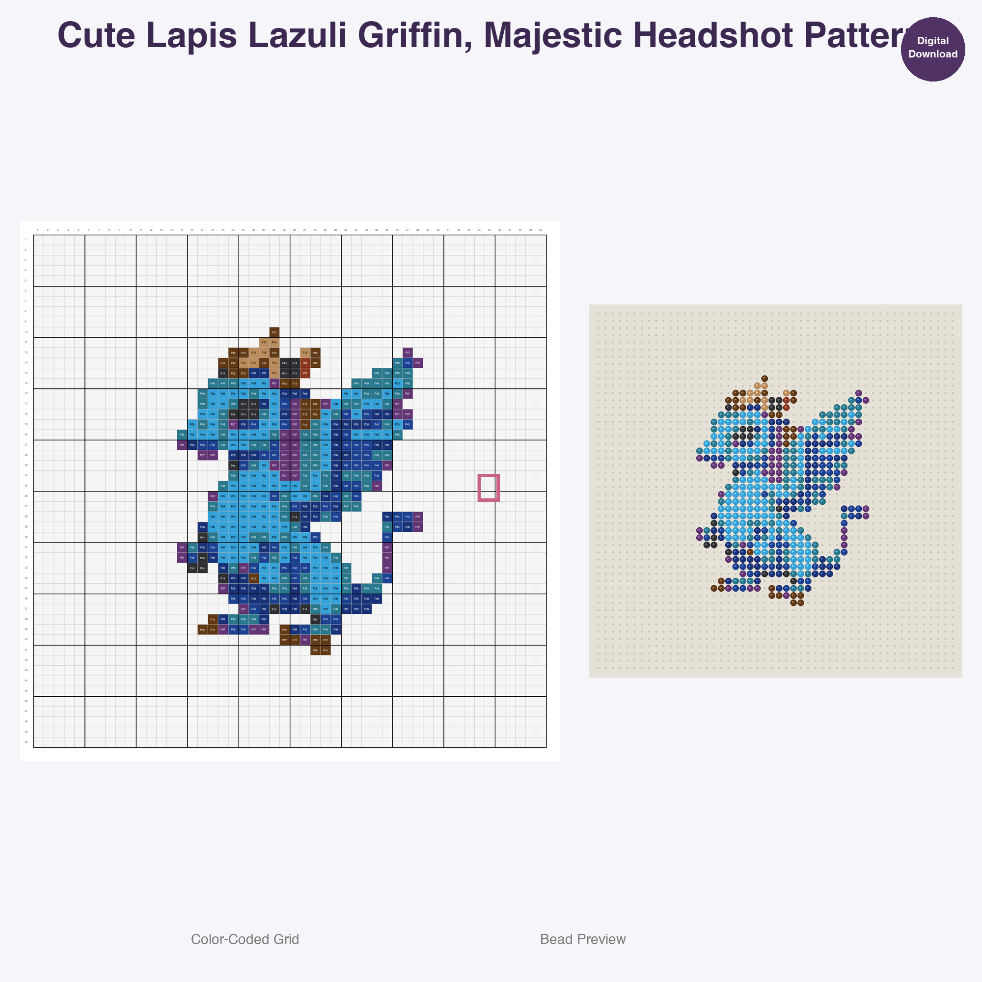 Gemstone Mythicals Perler Bead Patterns, 48 Designs x 3 Grid Sizes (29x29 + 50x50 + 128x128), Fuse Bead PDF Digital Download