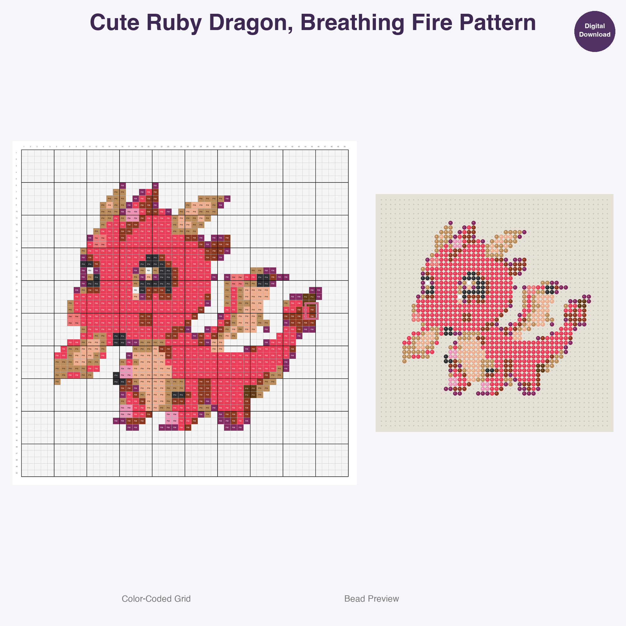 Gemstone Mythicals Perler Bead Patterns, 48 Designs x 3 Grid Sizes (29x29 + 50x50 + 128x128), Fuse Bead PDF Digital Download