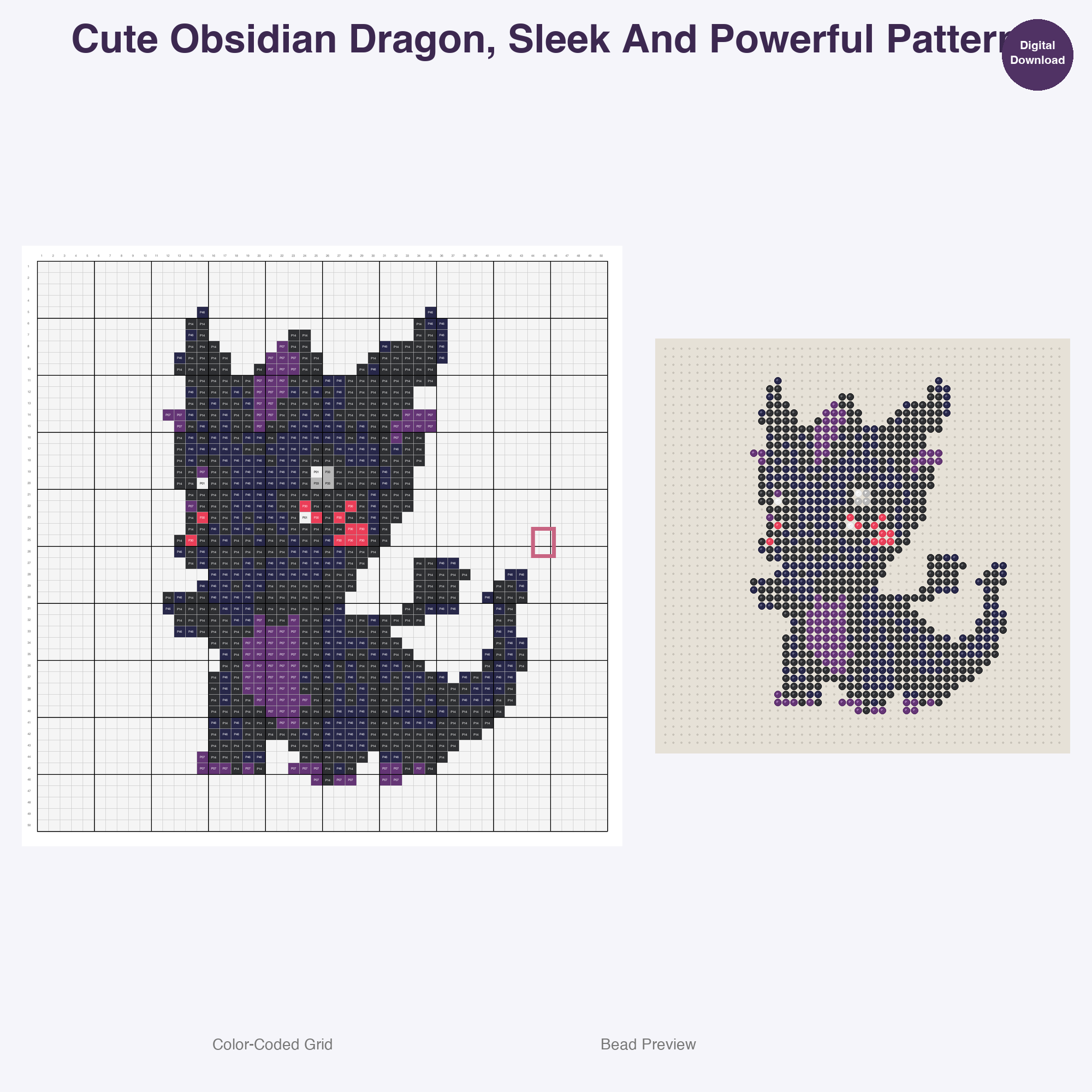 Gemstone Mythicals Perler Bead Patterns, 48 Designs x 3 Grid Sizes (29x29 + 50x50 + 128x128), Fuse Bead PDF Digital Download