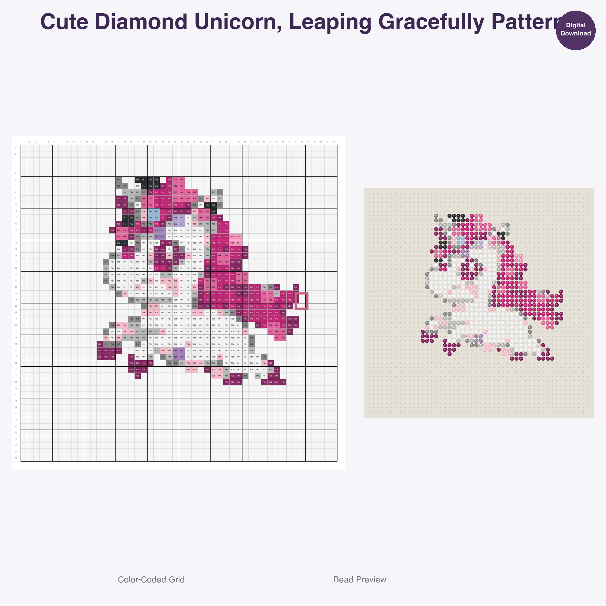 Gemstone Mythicals Perler Bead Patterns, 48 Designs x 3 Grid Sizes (29x29 + 50x50 + 128x128), Fuse Bead PDF Digital Download