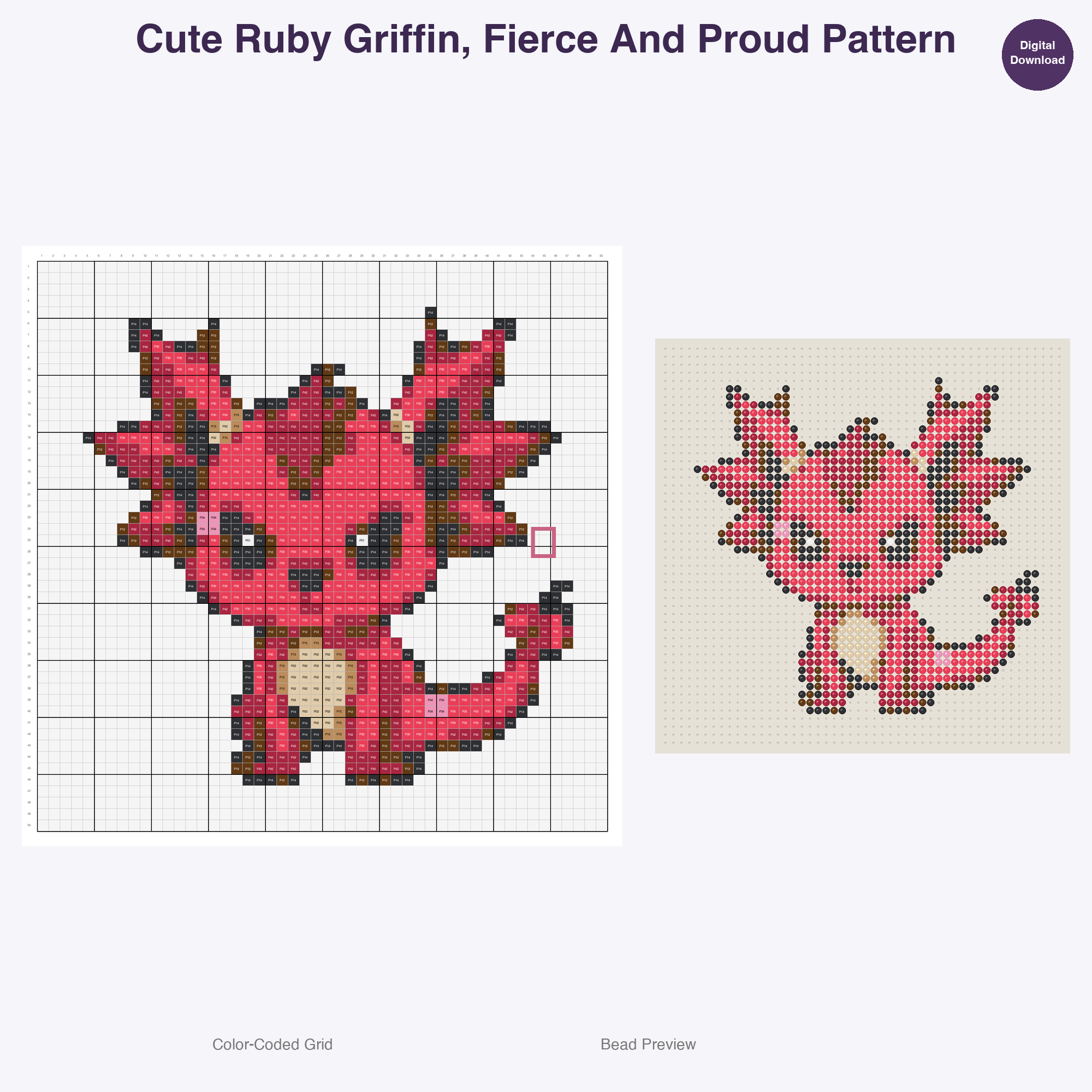 Gemstone Mythicals Perler Bead Patterns, 48 Designs x 3 Grid Sizes (29x29 + 50x50 + 128x128), Fuse Bead PDF Digital Download