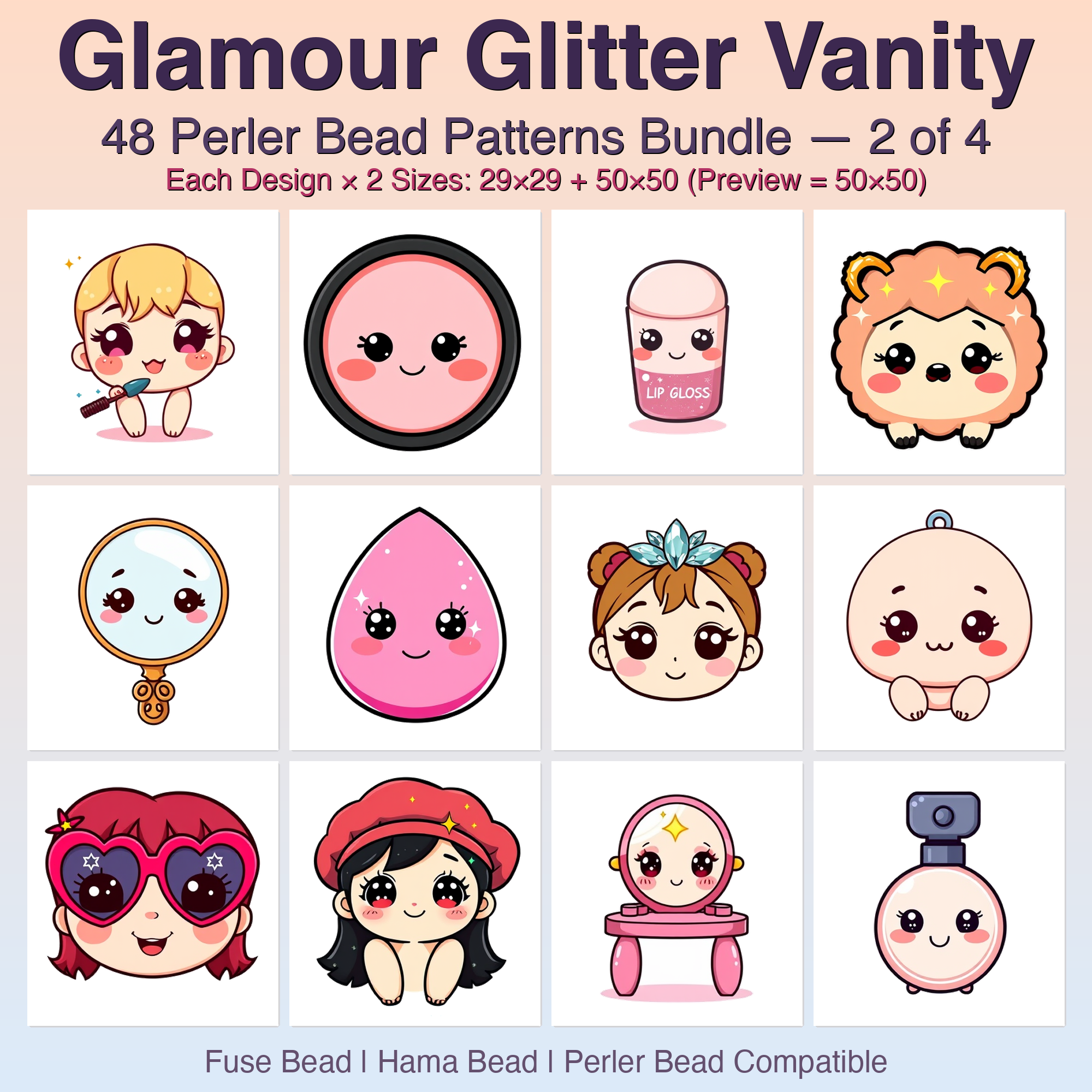 Glamour Glitter Vanity Perler Bead Patterns Bundle, 48 Designs (PDF Digital Download)
