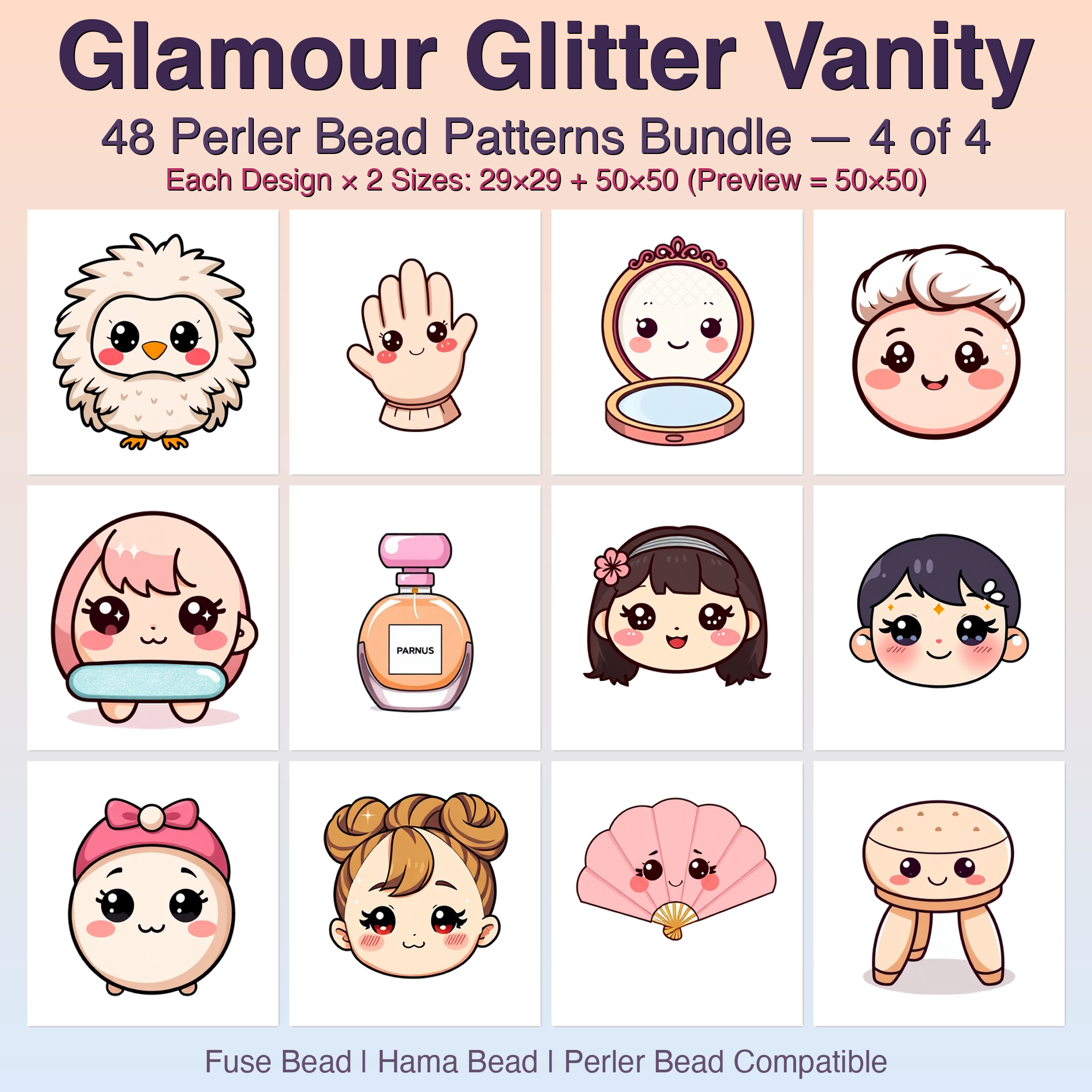 Glamour Glitter Vanity Perler Bead Patterns Bundle, 48 Designs (PDF Digital Download)