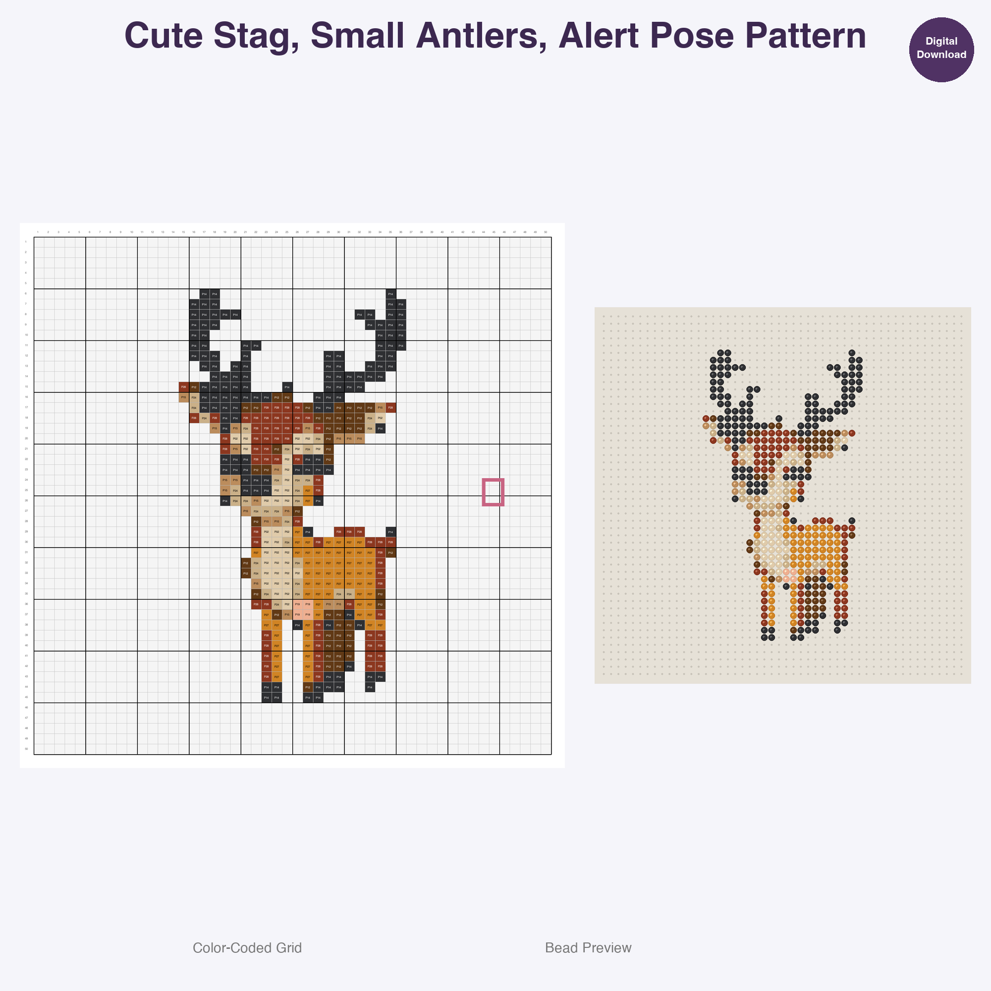 Glimmerwood Grove Critters Perler Bead Patterns, 48 Designs x 2 Grid Sizes (50x50 + 128x128), Fuse Bead PDF Digital Download