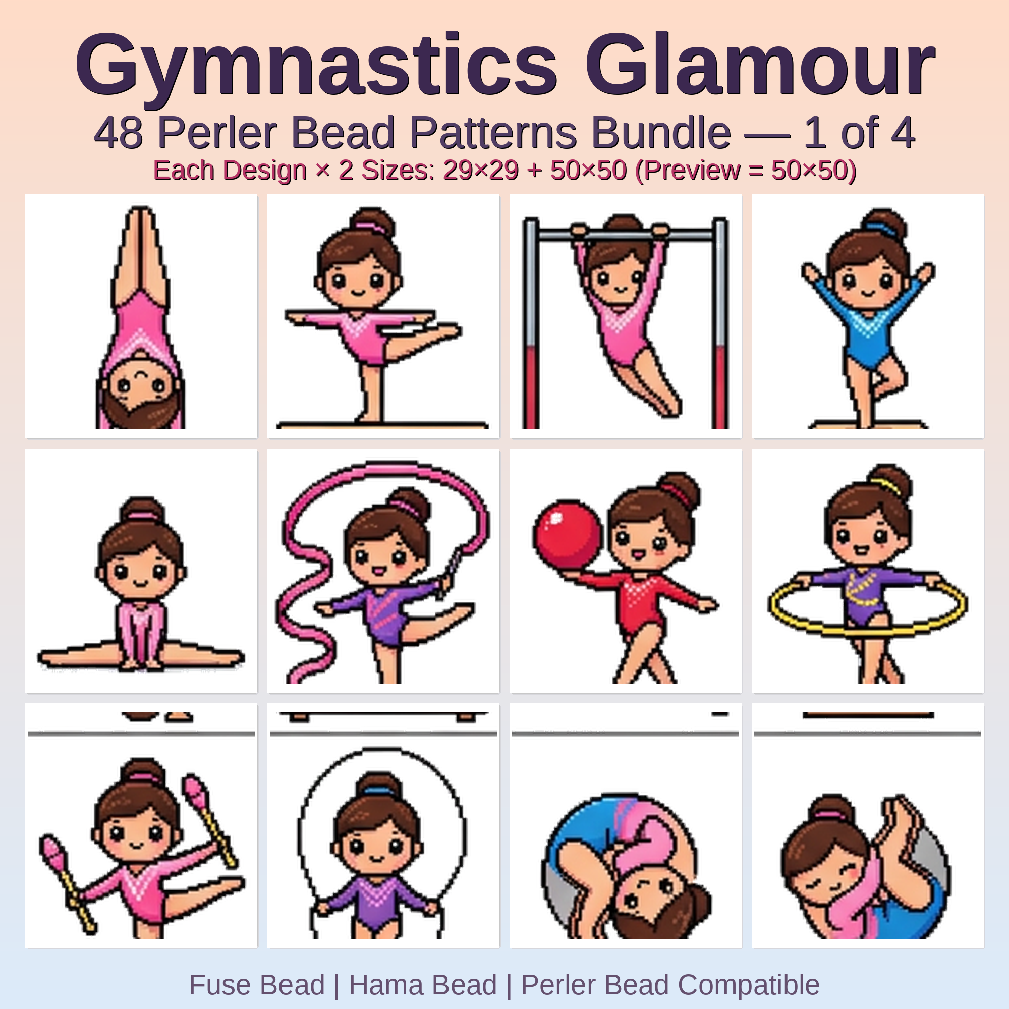 Gymnastics Glamour Perler Bead Patterns Bundle, 48 Designs (PDF Digital Download)