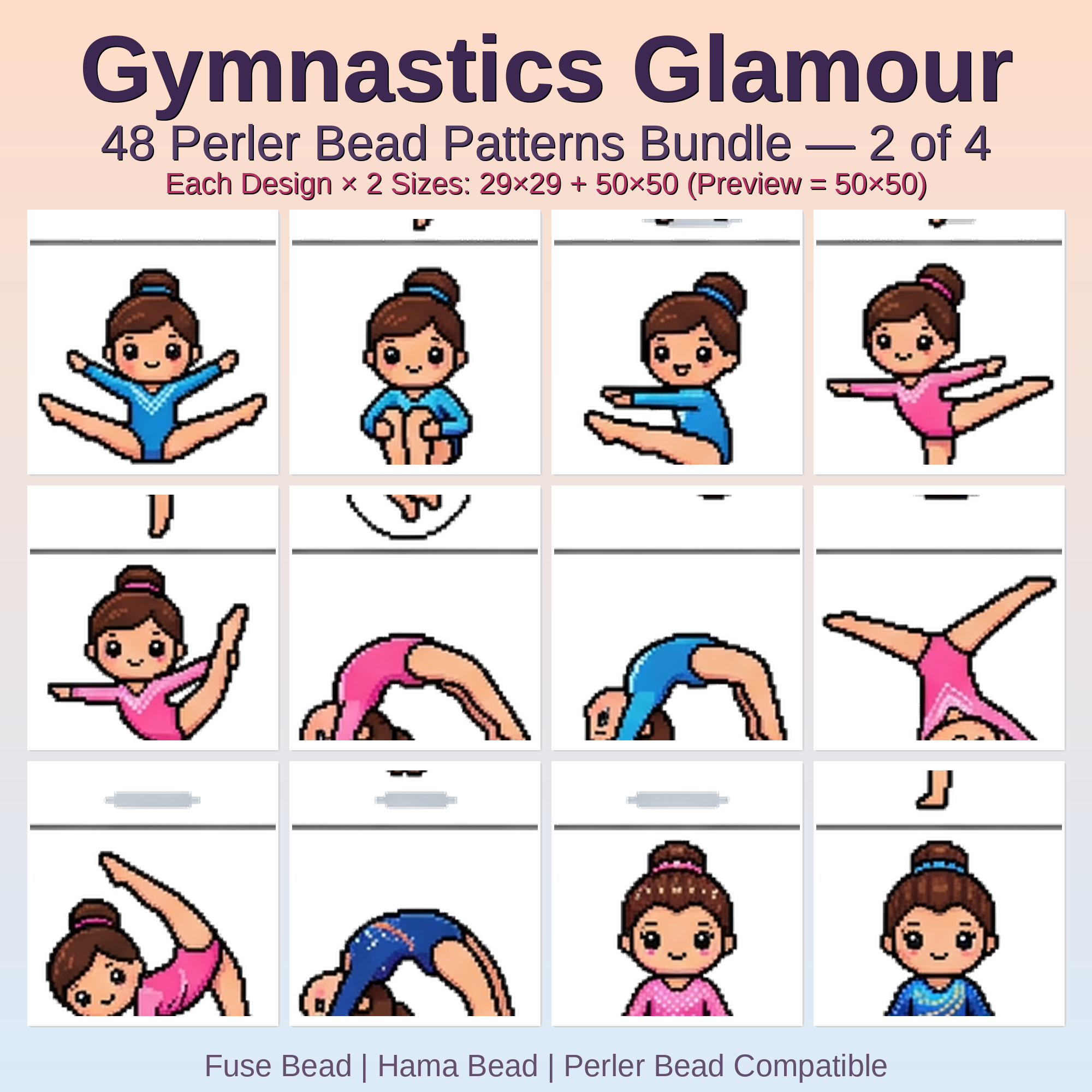 Gymnastics Glamour Perler Bead Patterns Bundle, 48 Designs (PDF Digital Download)