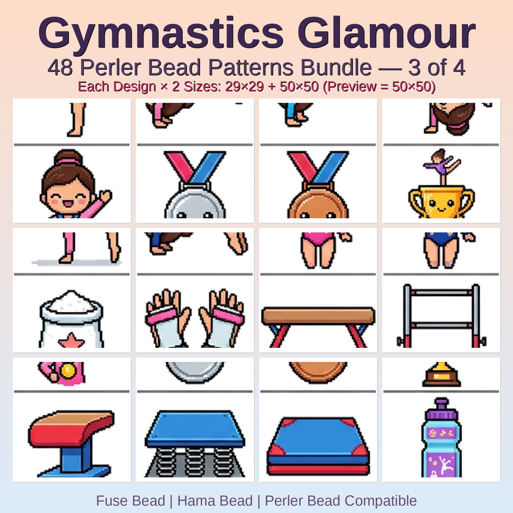 Gymnastics Glamour Perler Bead Patterns Bundle, 48 Designs (PDF Digital Download)