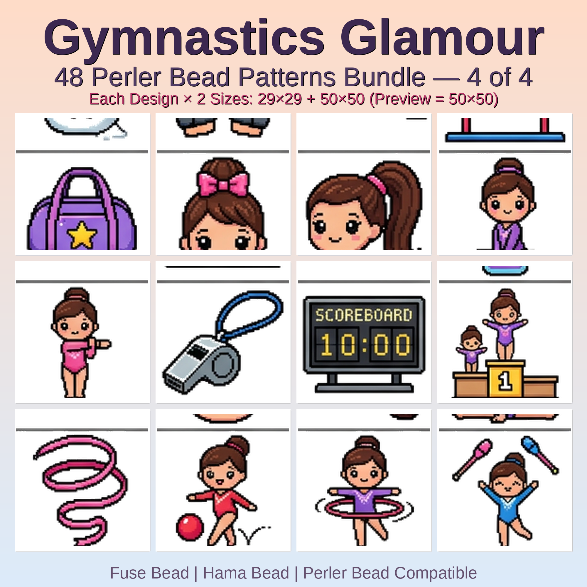 Gymnastics Glamour Perler Bead Patterns Bundle, 48 Designs (PDF Digital Download)
