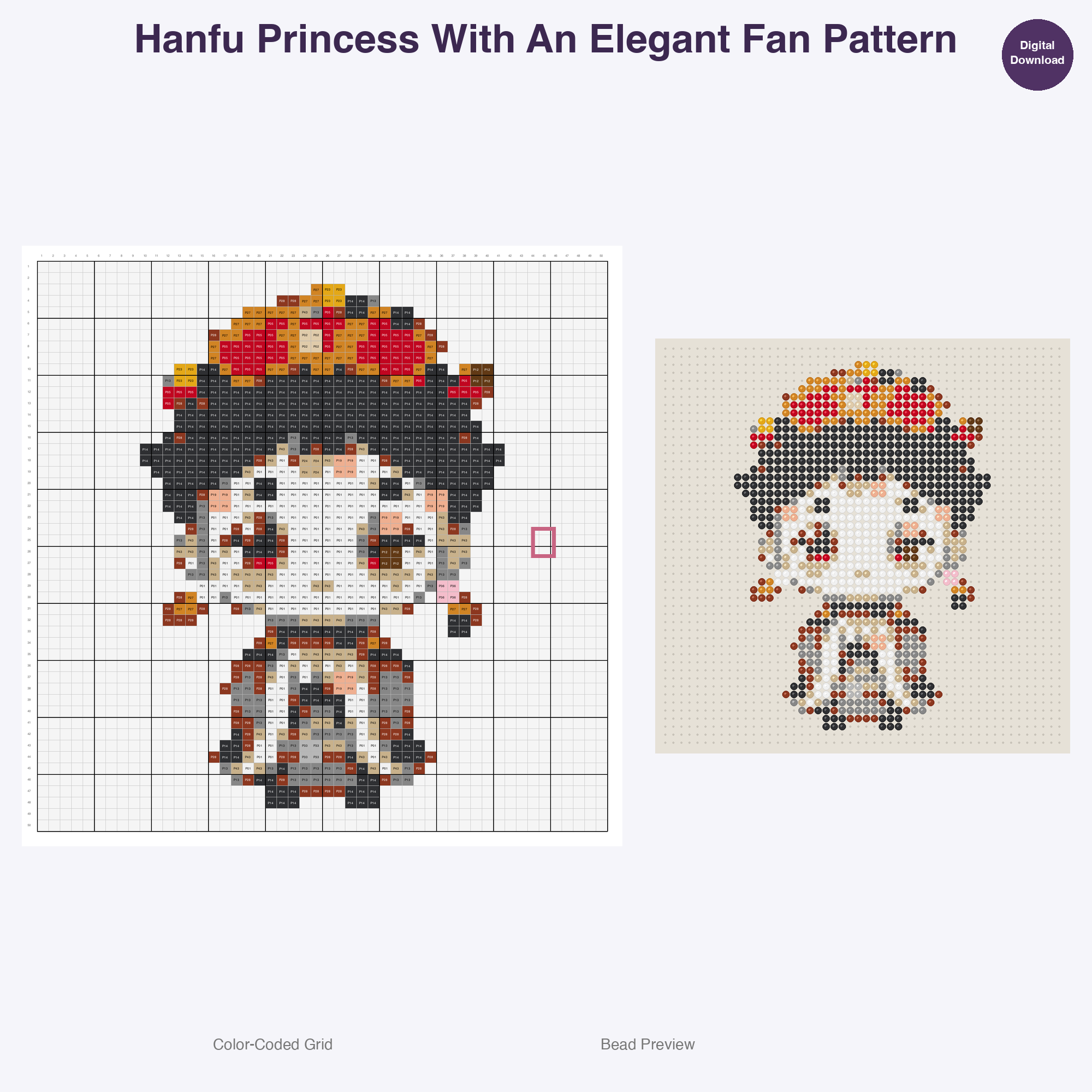 Hanfu Characters Perler Bead Patterns Bundle, 48 Designs (PDF Digital Download)