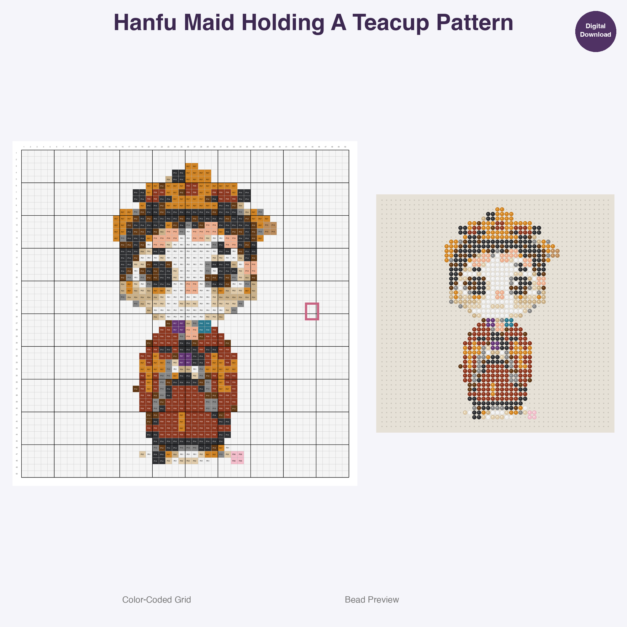 Hanfu Characters Perler Bead Patterns Bundle, 48 Designs (PDF Digital Download)