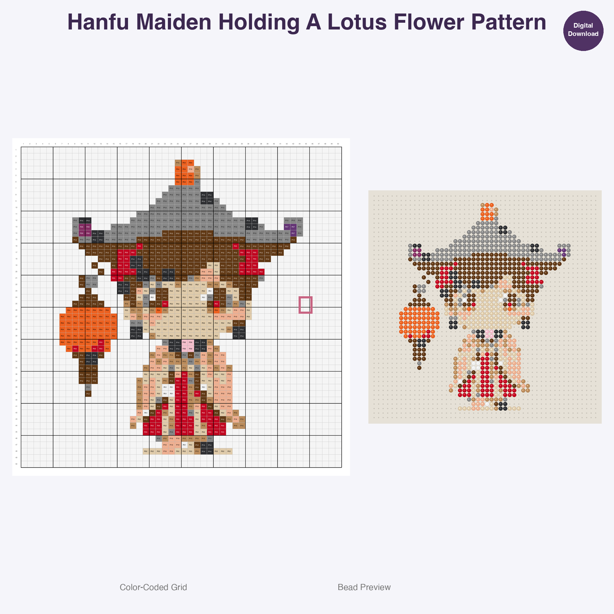 Hanfu Characters Perler Bead Patterns Bundle, 48 Designs (PDF Digital Download)