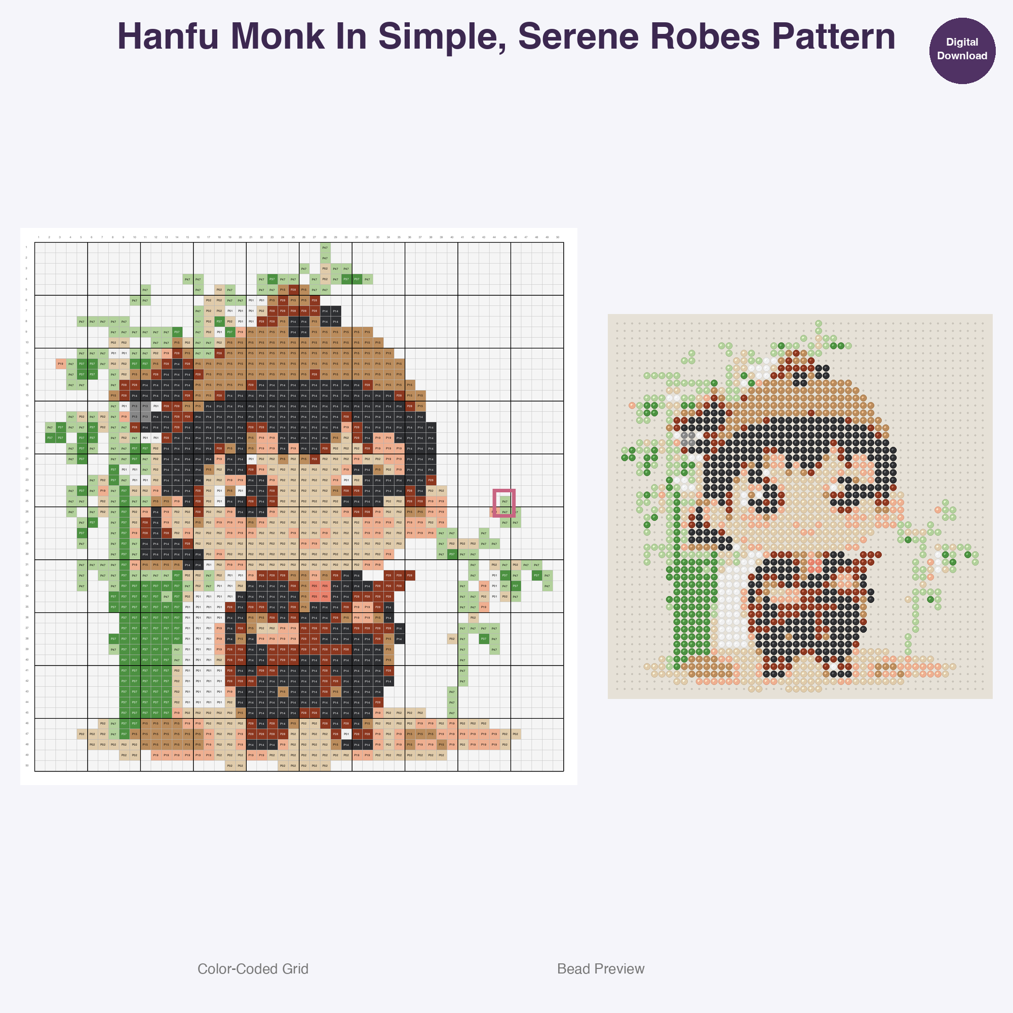 Hanfu Characters Perler Bead Patterns Bundle, 48 Designs (PDF Digital Download)