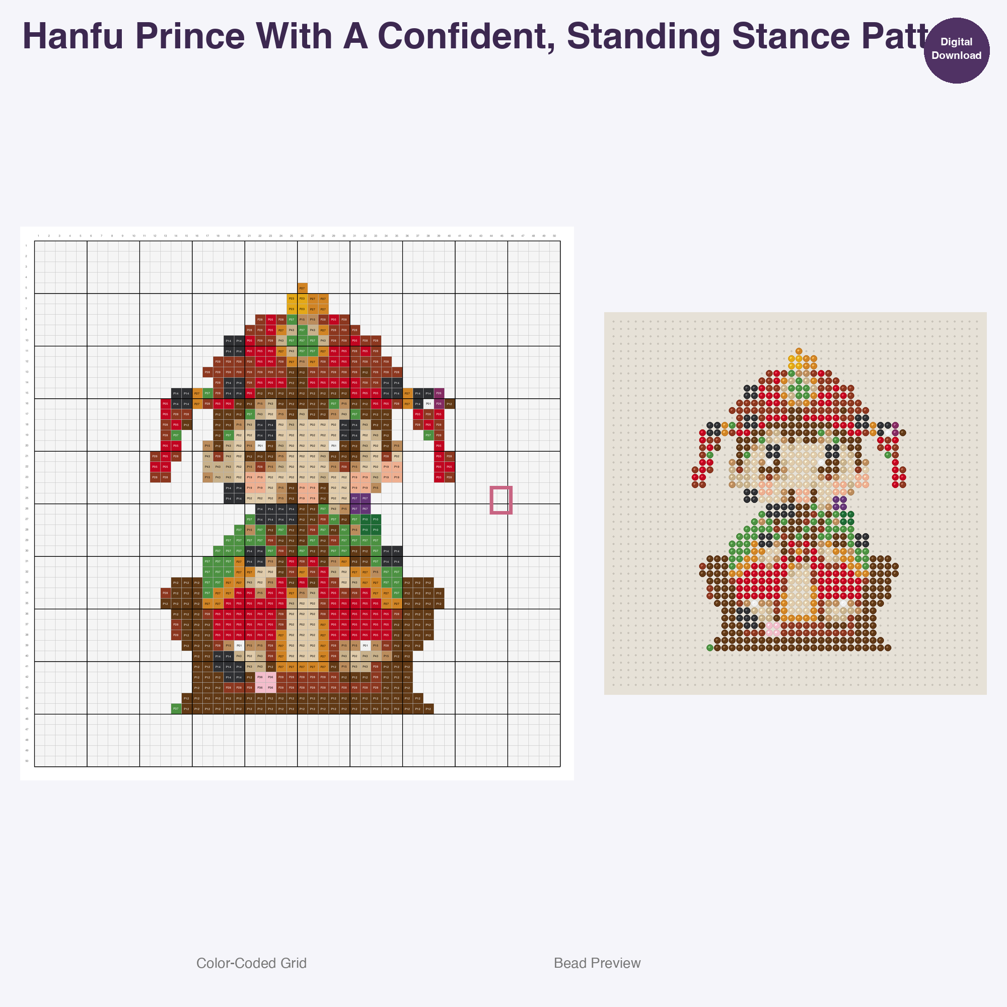 Hanfu Characters Perler Bead Patterns Bundle, 48 Designs (PDF Digital Download)