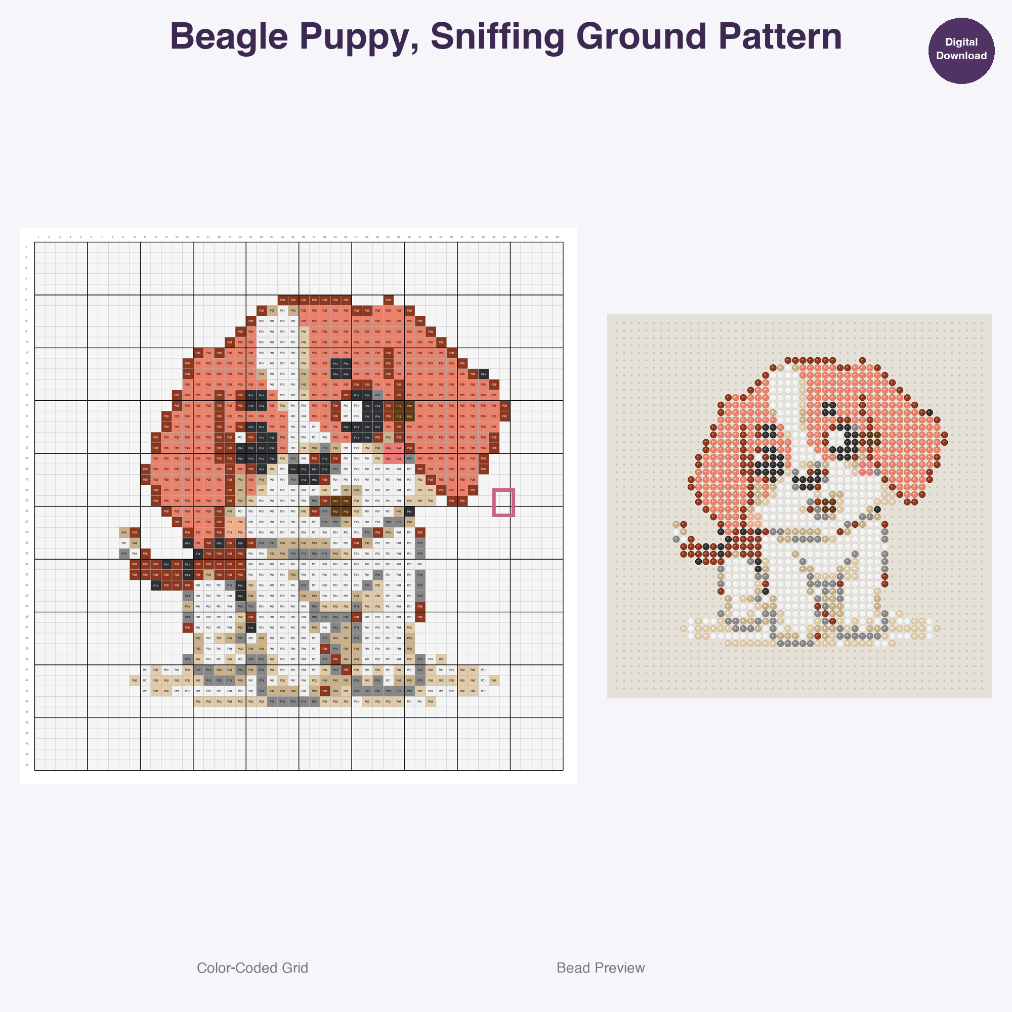Happy Hounds Playful Pups Perler Bead Patterns, 48 Designs x 3 Grid Sizes (29x29 + 50x50 + 128x128), Fuse Bead PDF Digital Download