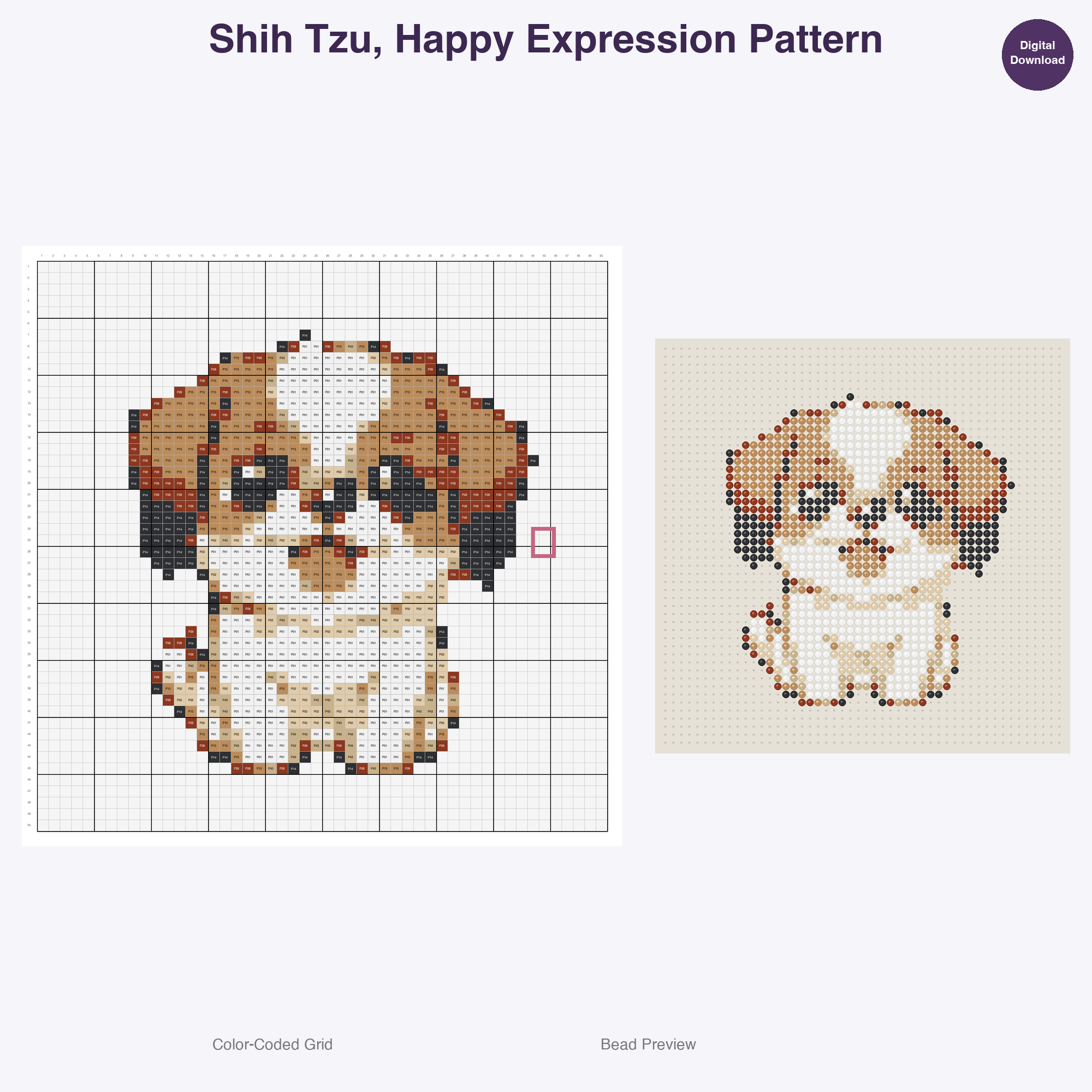 Happy Hounds Playful Pups Perler Bead Patterns, 48 Designs x 3 Grid Sizes (29x29 + 50x50 + 128x128), Fuse Bead PDF Digital Download