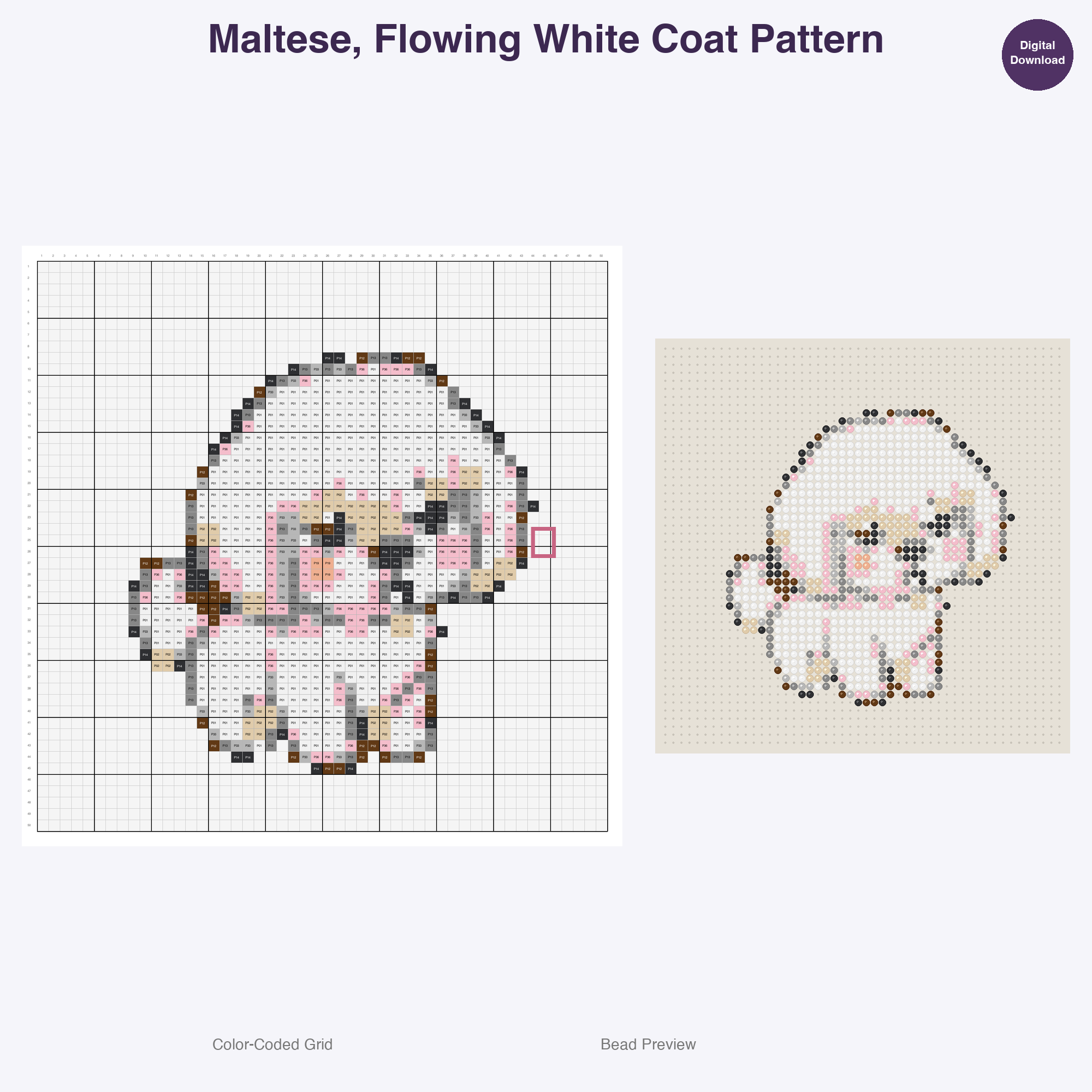 Happy Hounds Playful Pups Perler Bead Patterns, 48 Designs x 3 Grid Sizes (29x29 + 50x50 + 128x128), Fuse Bead PDF Digital Download
