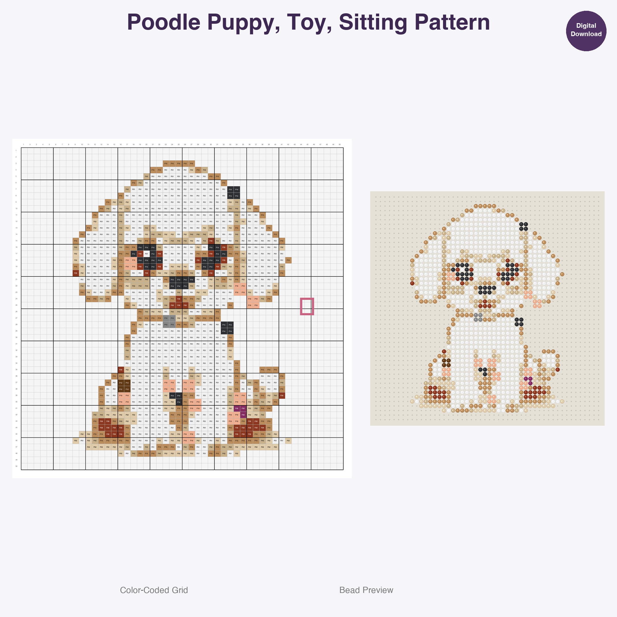 Happy Hounds Playful Pups Perler Bead Patterns, 48 Designs x 3 Grid Sizes (29x29 + 50x50 + 128x128), Fuse Bead PDF Digital Download