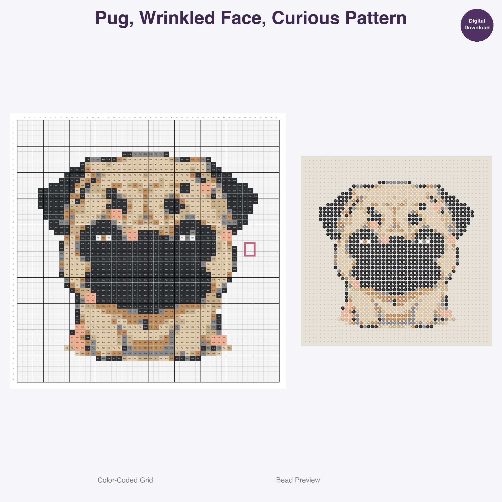 Happy Hounds Playful Pups Perler Bead Patterns, 48 Designs x 3 Grid Sizes (29x29 + 50x50 + 128x128), Fuse Bead PDF Digital Download