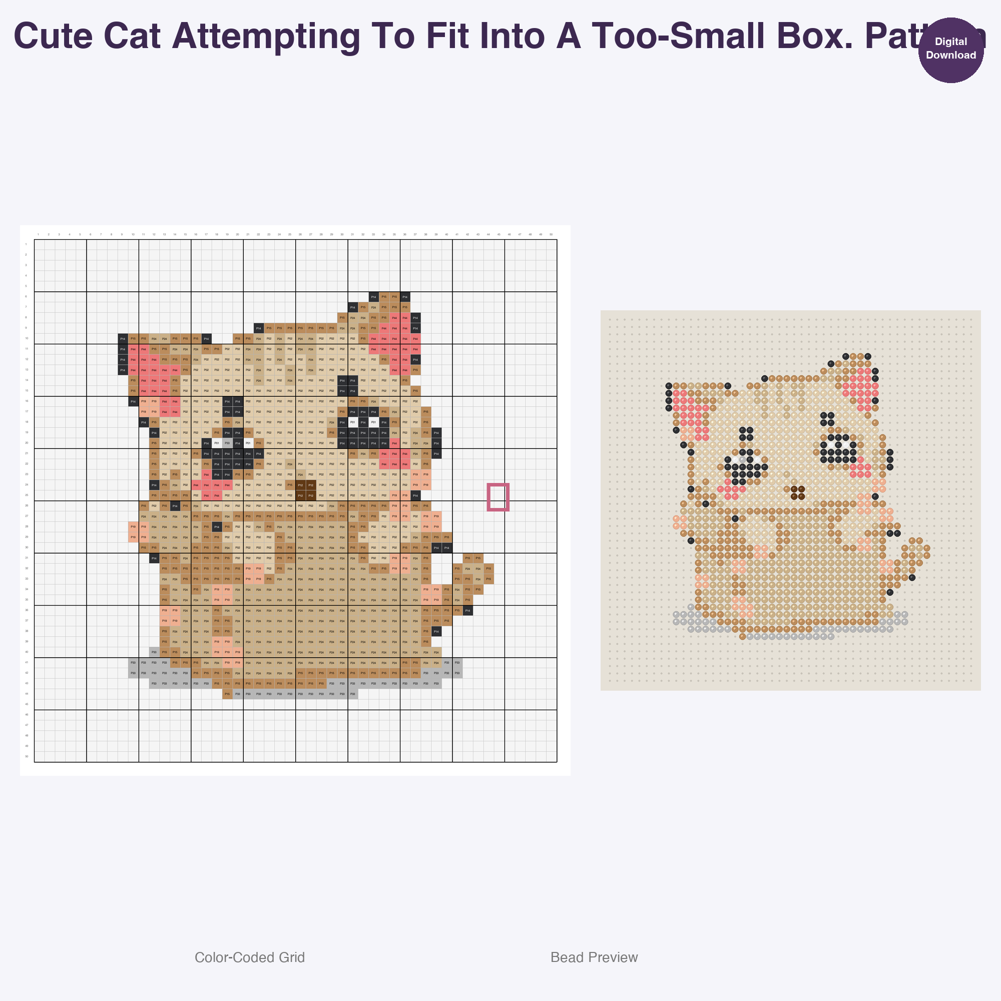 Hilarious Housecats Daily Perler Bead Patterns, 48 Designs x 3 Grid Sizes (29x29 + 50x50 + 128x128), Fuse Bead PDF Digital Download