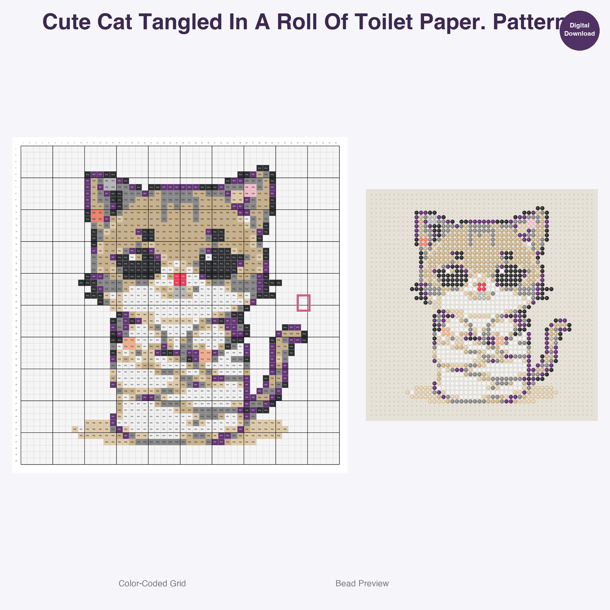 Hilarious Housecats Daily Perler Bead Patterns, 48 Designs x 3 Grid Sizes (29x29 + 50x50 + 128x128), Fuse Bead PDF Digital Download