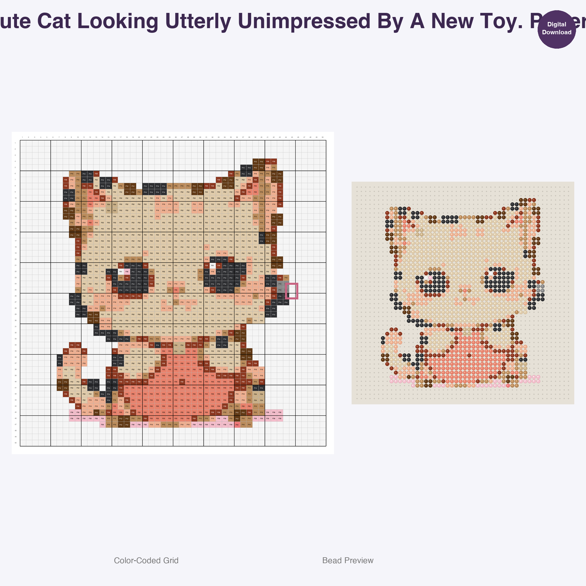 Hilarious Housecats Daily Perler Bead Patterns, 48 Designs x 3 Grid Sizes (29x29 + 50x50 + 128x128), Fuse Bead PDF Digital Download