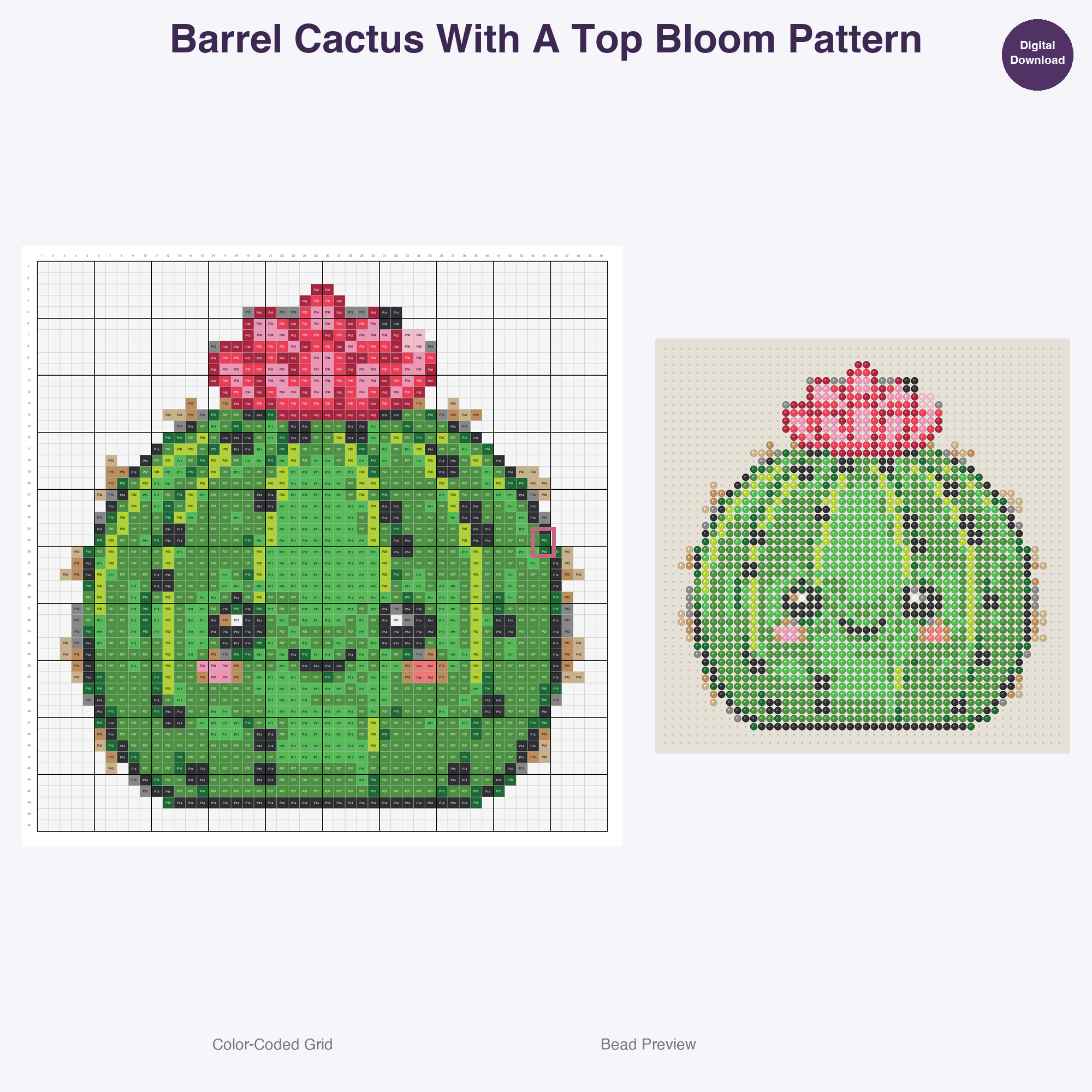 Houseplants & Succulents Perler Bead Patterns, 48 Designs x 3 Grid Sizes (29x29 + 50x50 + 128x128), Fuse Bead PDF Digital Download