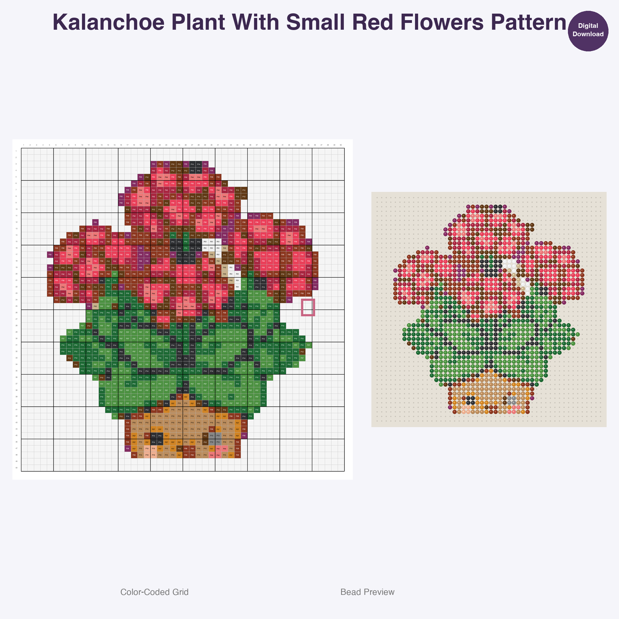 Houseplants & Succulents Perler Bead Patterns, 48 Designs x 3 Grid Sizes (29x29 + 50x50 + 128x128), Fuse Bead PDF Digital Download