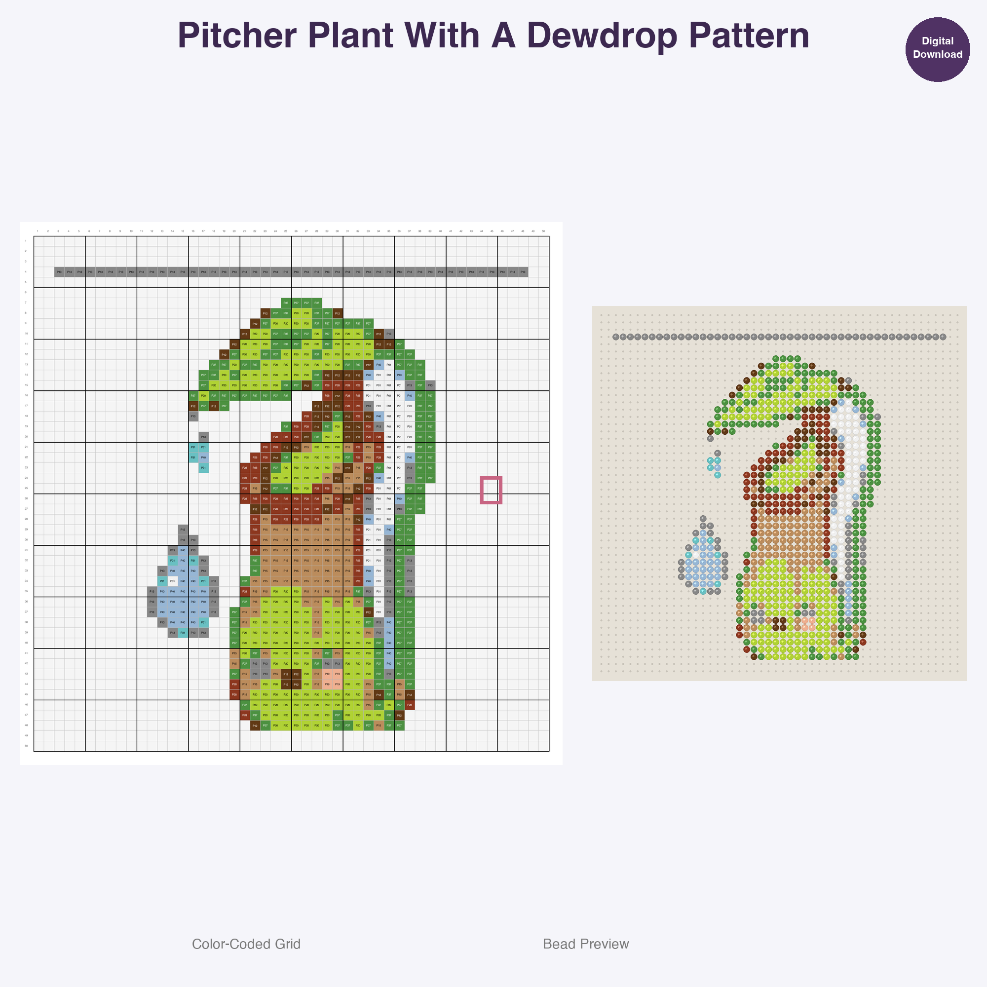 Houseplants & Succulents Perler Bead Patterns, 48 Designs x 3 Grid Sizes (29x29 + 50x50 + 128x128), Fuse Bead PDF Digital Download