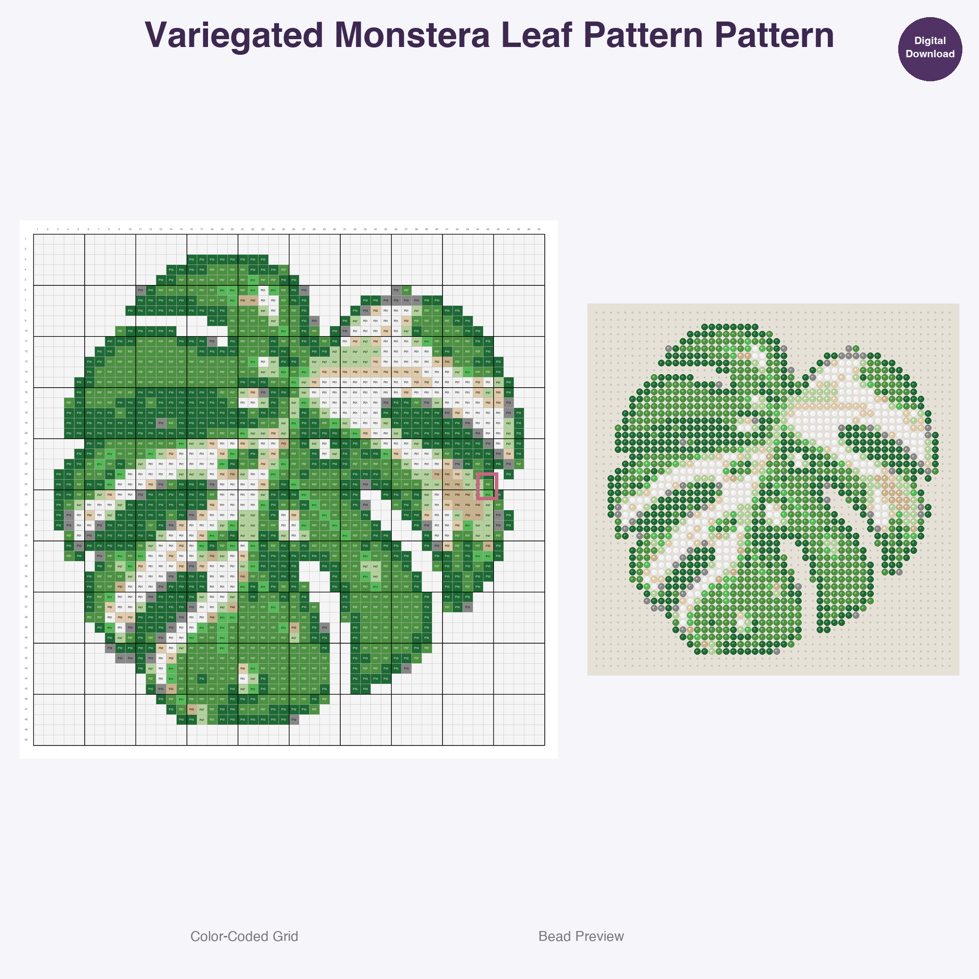 Houseplants & Succulents Perler Bead Patterns, 48 Designs x 3 Grid Sizes (29x29 + 50x50 + 128x128), Fuse Bead PDF Digital Download