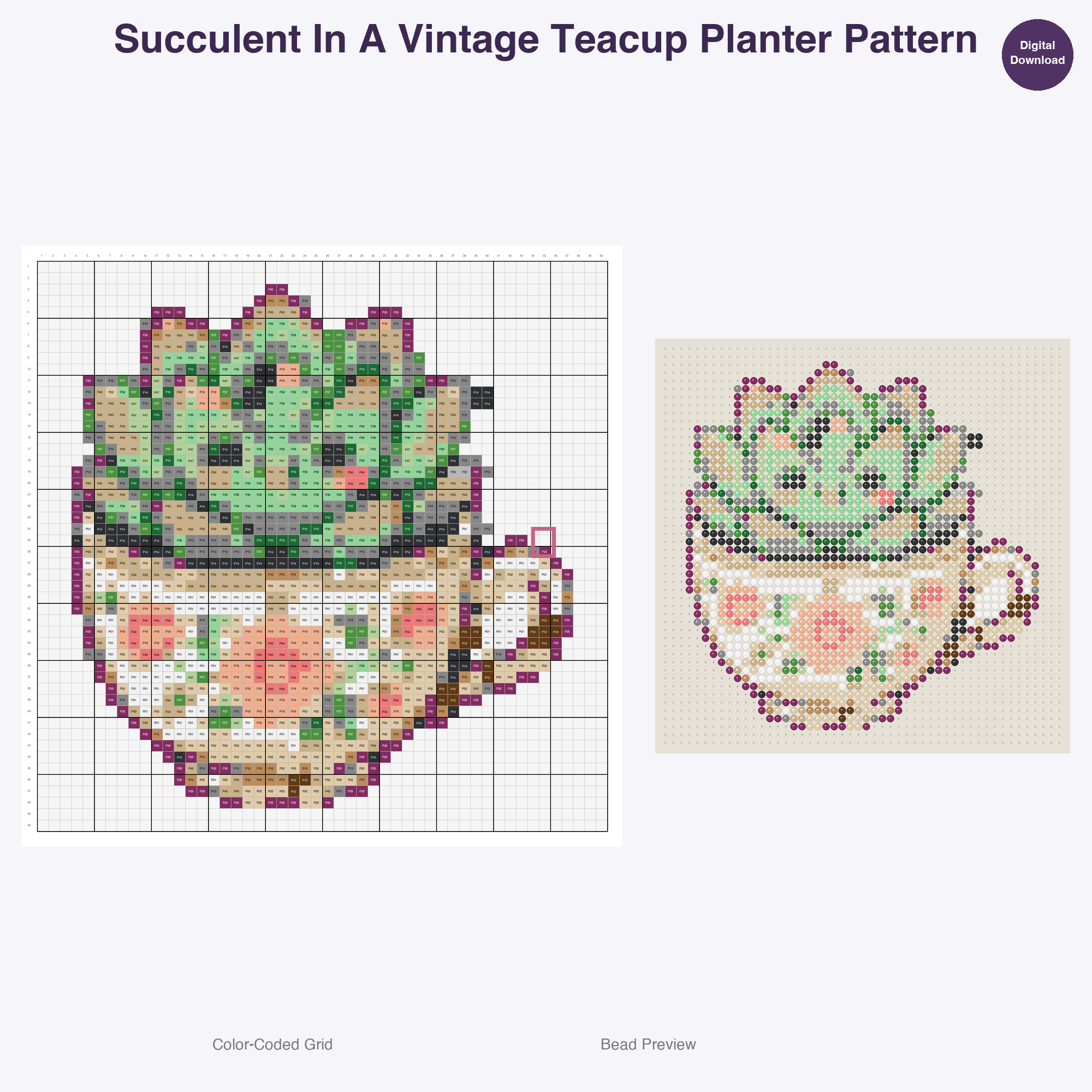 Houseplants & Succulents Perler Bead Patterns, 48 Designs x 3 Grid Sizes (29x29 + 50x50 + 128x128), Fuse Bead PDF Digital Download