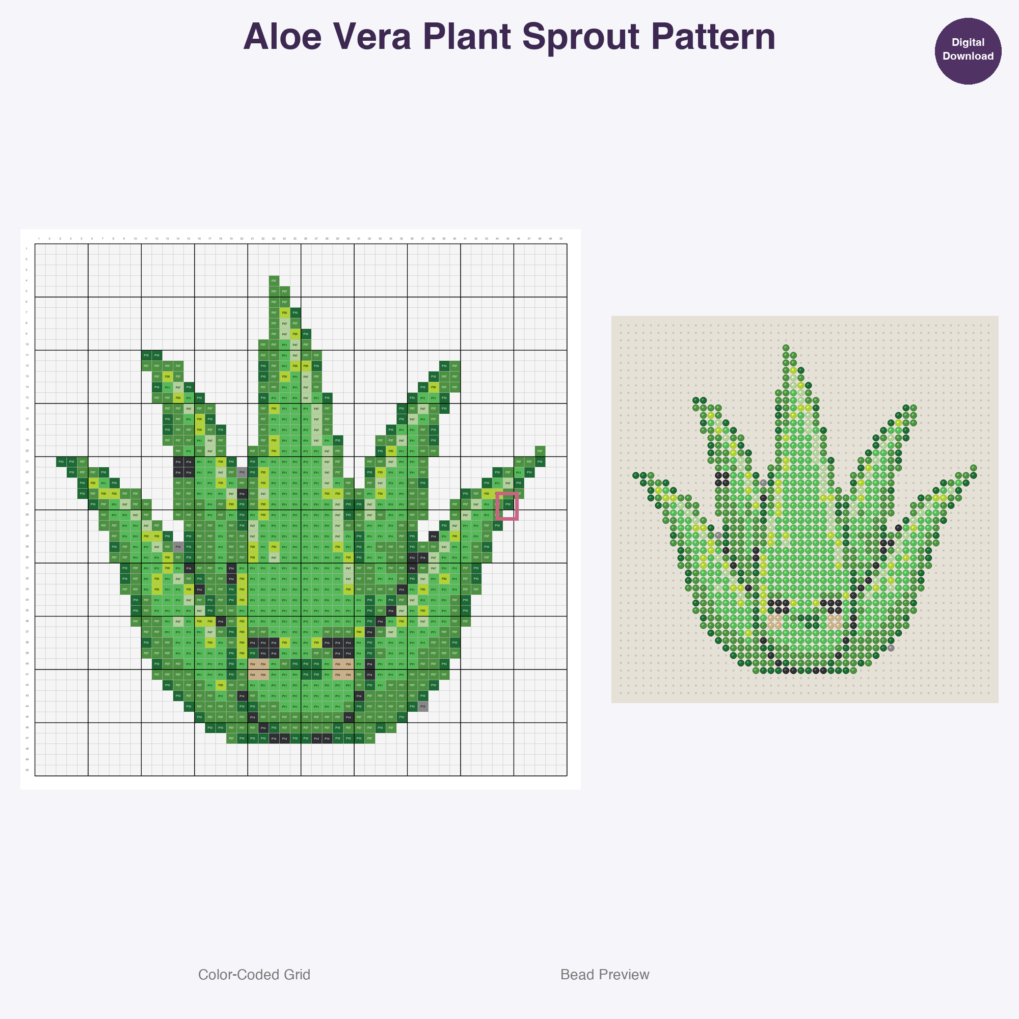Houseplants & Succulents Perler Bead Patterns, 48 Designs x 3 Grid Sizes (29x29 + 50x50 + 128x128), Fuse Bead PDF Digital Download