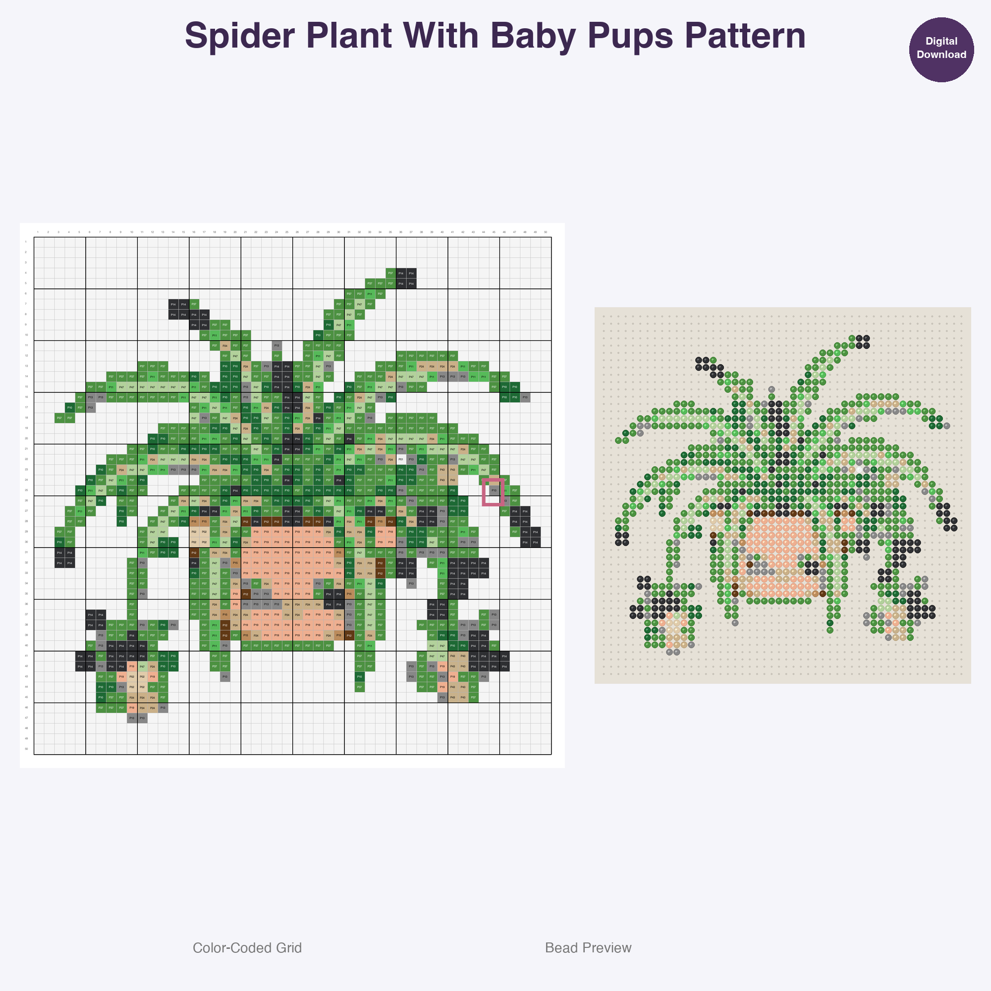 Houseplants & Succulents Perler Bead Patterns, 48 Designs x 3 Grid Sizes (29x29 + 50x50 + 128x128), Fuse Bead PDF Digital Download
