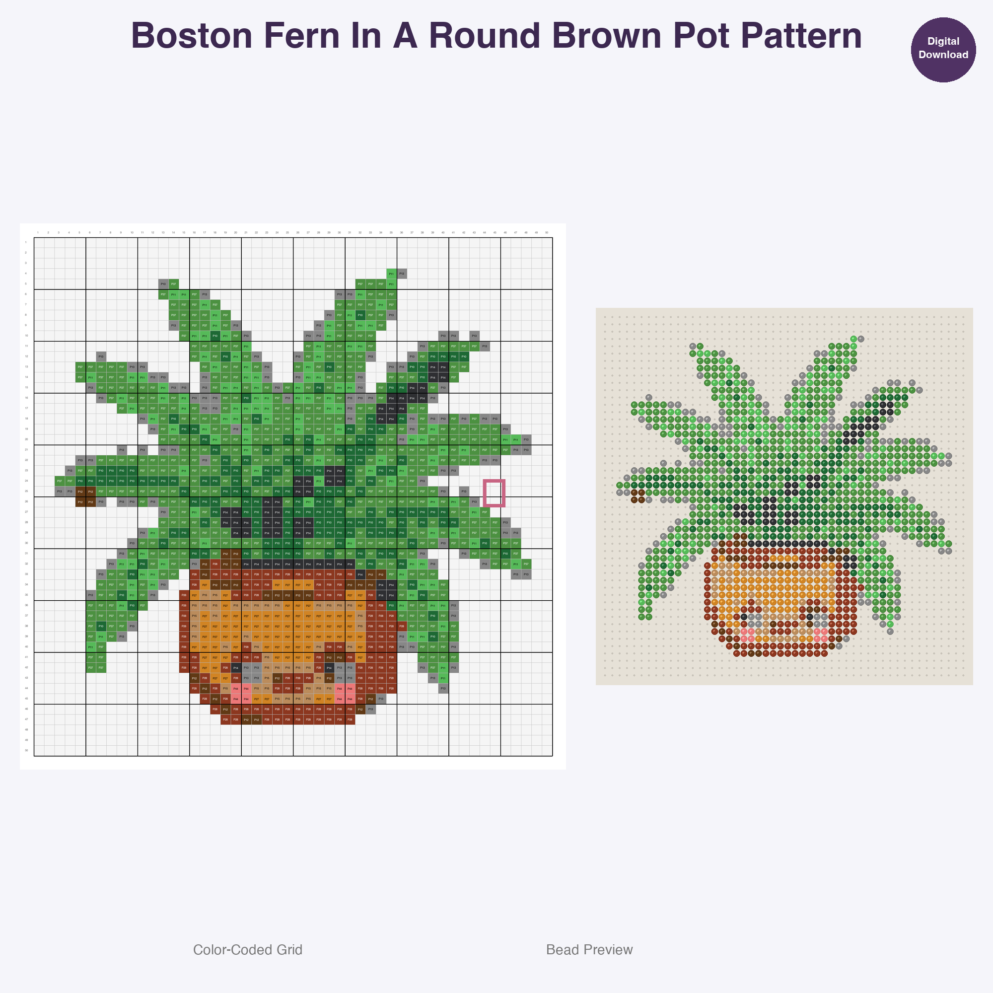 Houseplants & Succulents Perler Bead Patterns, 48 Designs x 3 Grid Sizes (29x29 + 50x50 + 128x128), Fuse Bead PDF Digital Download