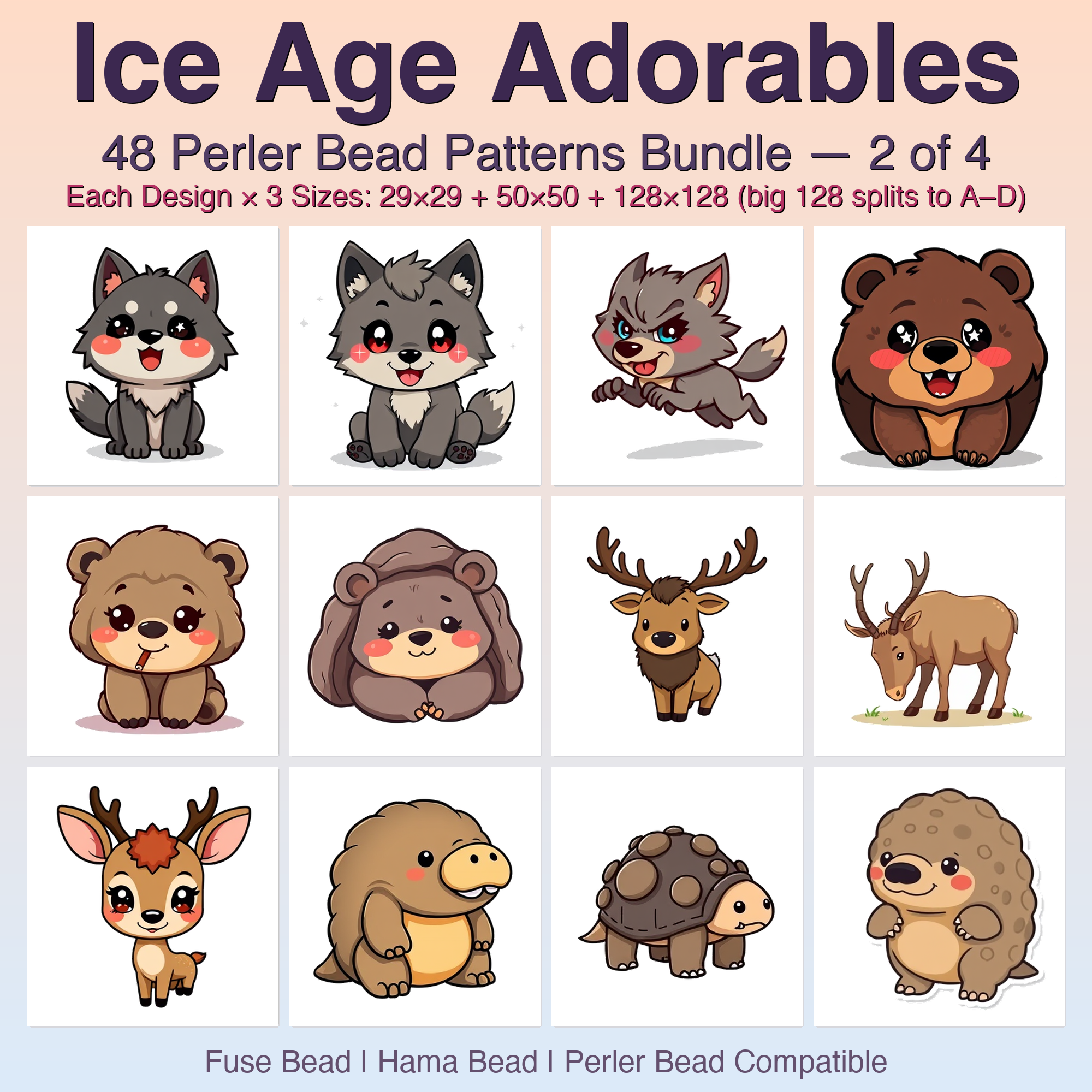 Ice Age Adorables Perler Bead Patterns Bundle, 48 Designs (PDF Digital Download)