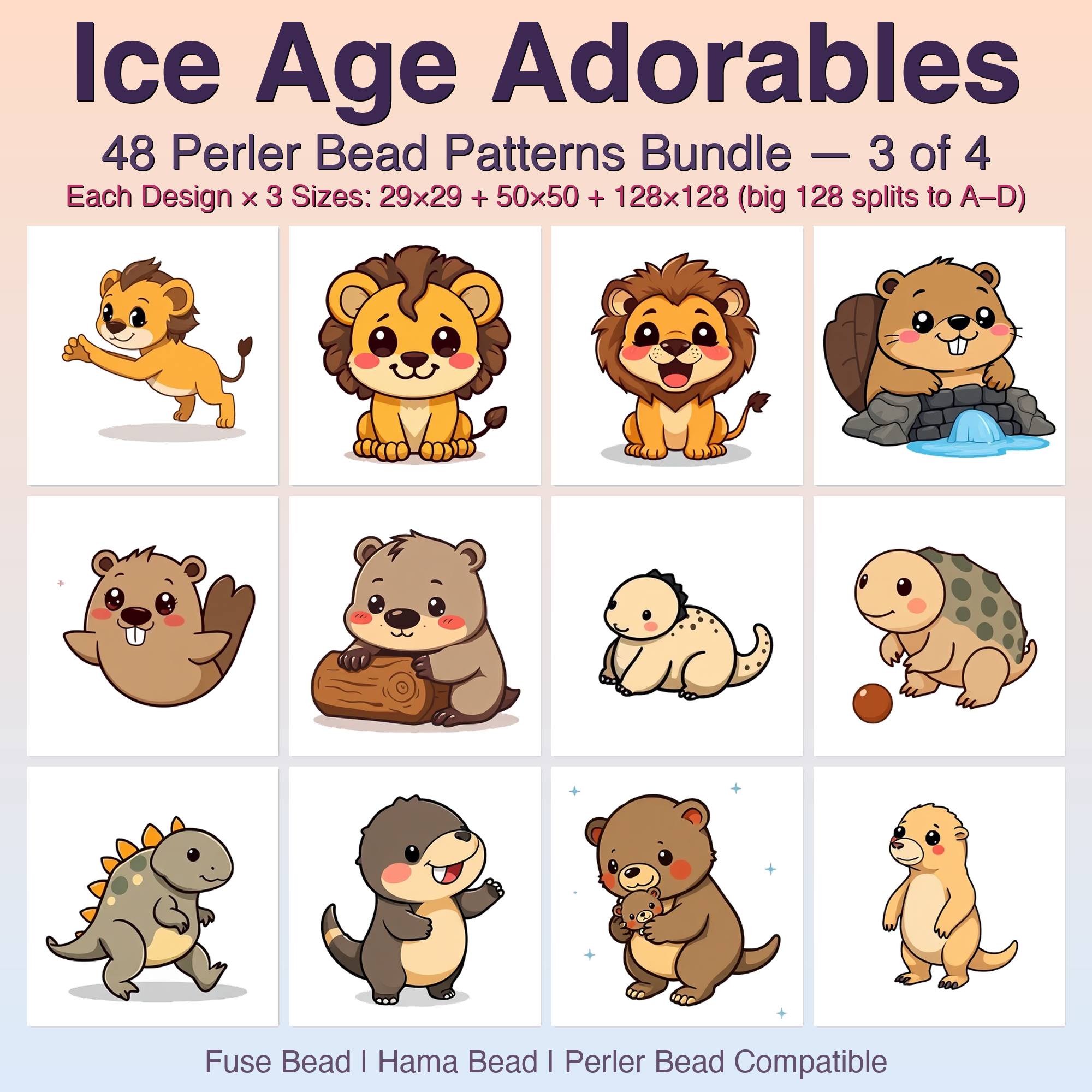 Ice Age Adorables Perler Bead Patterns Bundle, 48 Designs (PDF Digital Download)