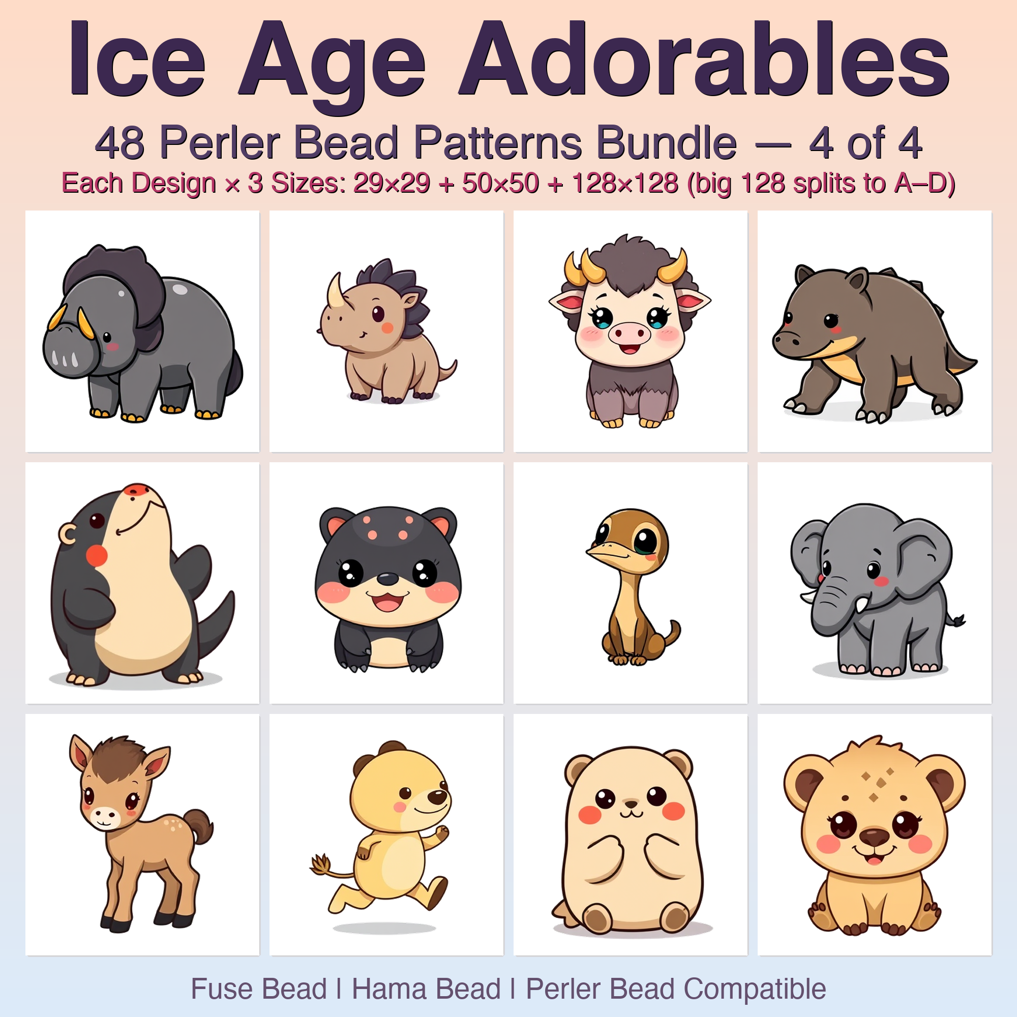 Ice Age Adorables Perler Bead Patterns Bundle, 48 Designs (PDF Digital Download)