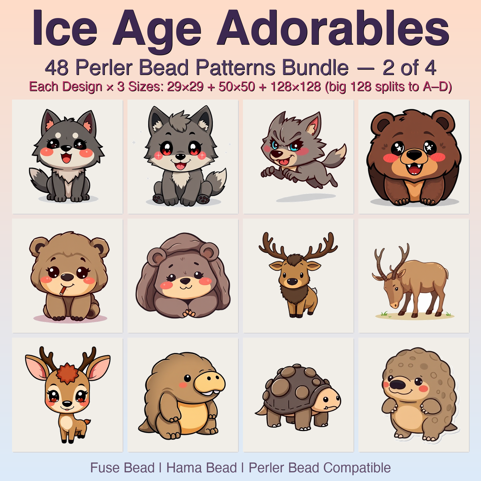 Ice Age Adorables Perler Bead Patterns Bundle, 48 Designs (PDF Digital Download)