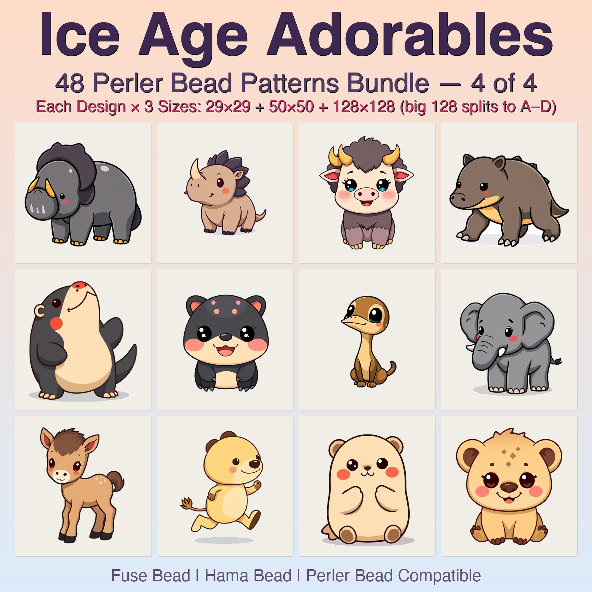 Ice Age Adorables Perler Bead Patterns Bundle, 48 Designs (PDF Digital Download)