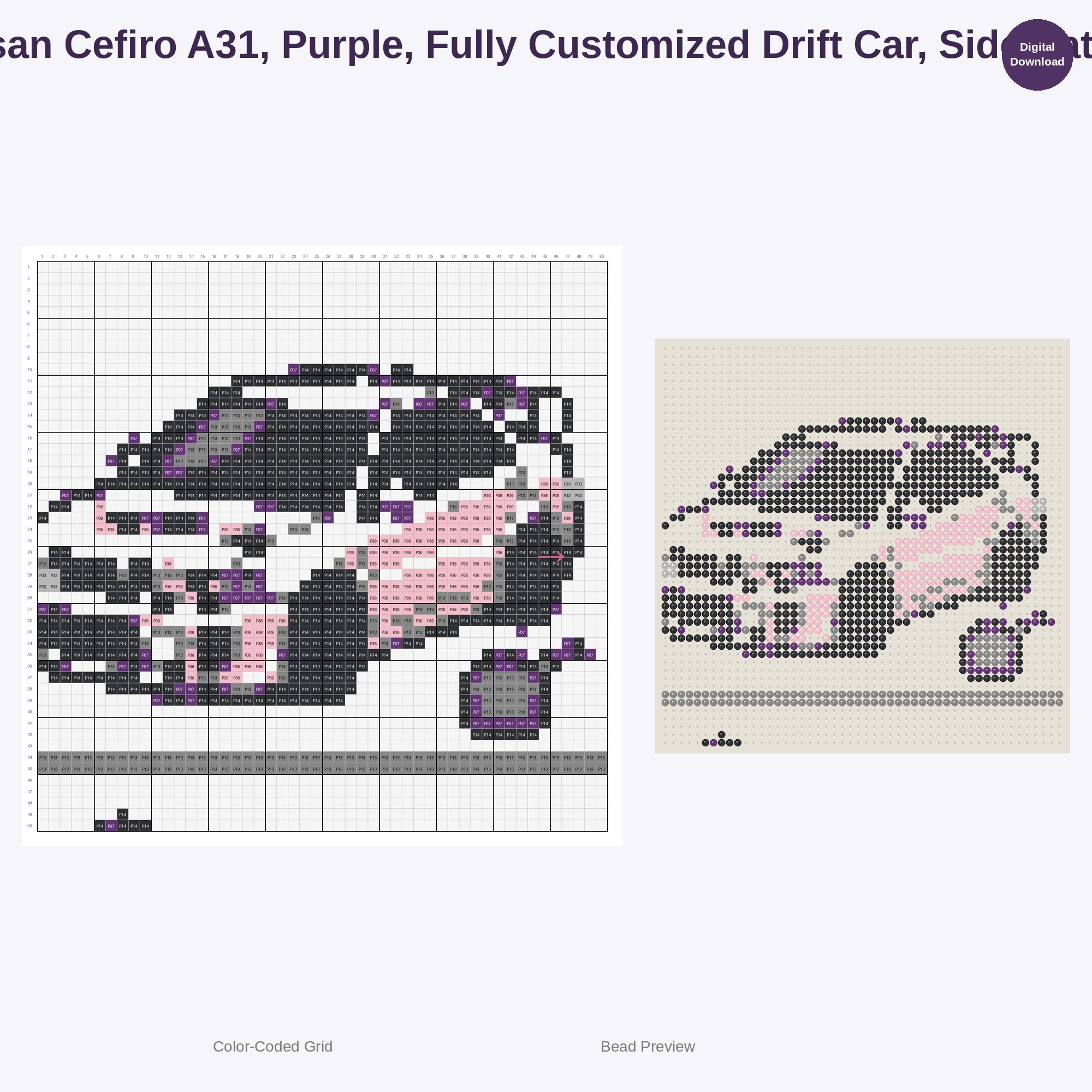Kawaii JDM Drifters & Racers Perler Bead Patterns Bundle, 48 Designs (PDF Digital Download)
