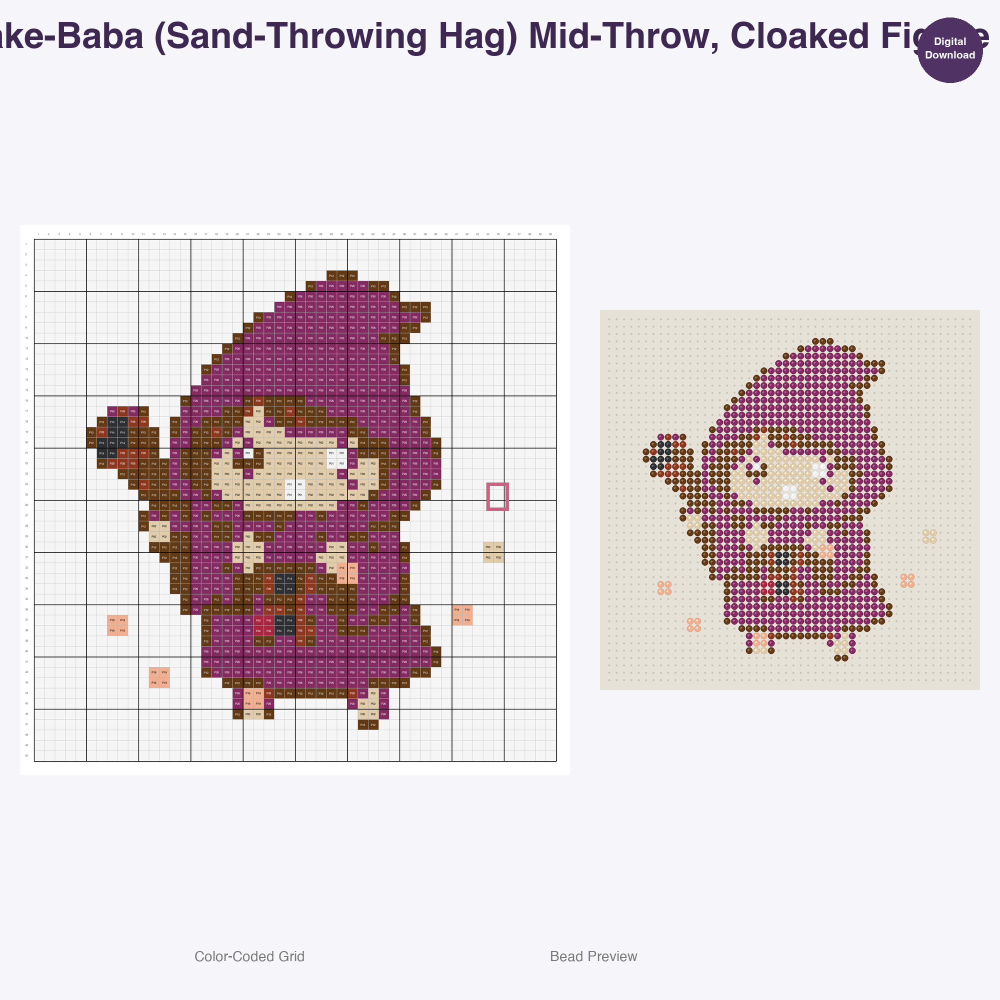 Japanese Yokai Spirits Perler Bead Patterns, 48 Designs x 2 Grid Sizes (50x50 + 128x128), Fuse Bead PDF Digital Download