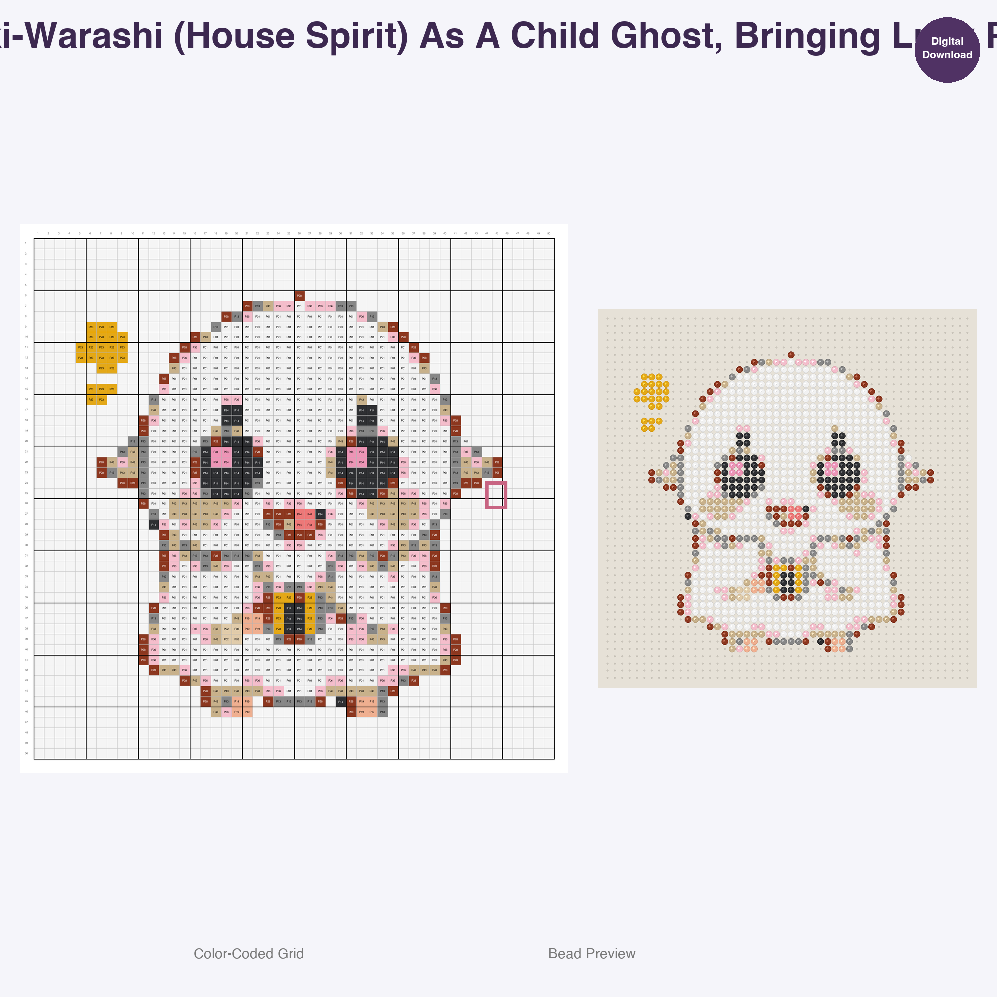 Japanese Yokai Spirits Perler Bead Patterns, 48 Designs x 2 Grid Sizes (50x50 + 128x128), Fuse Bead PDF Digital Download