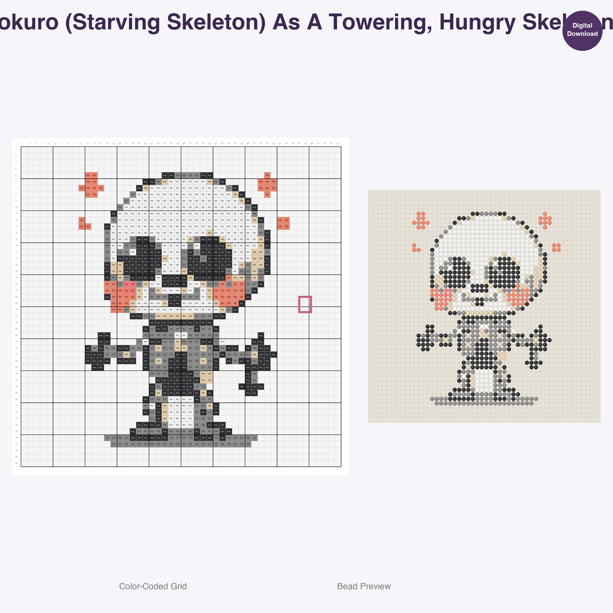 Japanese Yokai Spirits Perler Bead Patterns, 48 Designs x 2 Grid Sizes (50x50 + 128x128), Fuse Bead PDF Digital Download