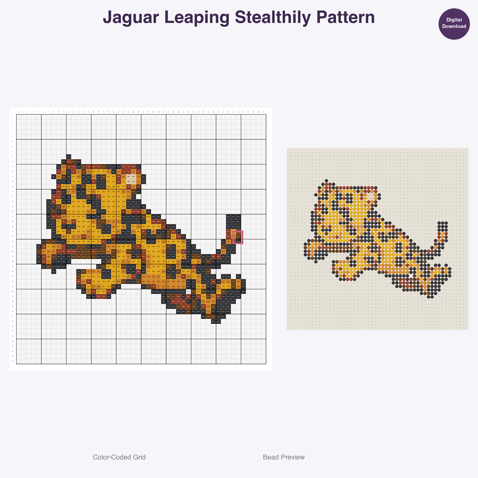 Jungle Jive Critters Perler Bead Patterns, 48 Designs x 3 Grid Sizes (29x29 + 50x50 + 128x128), Fuse Bead PDF Digital Download