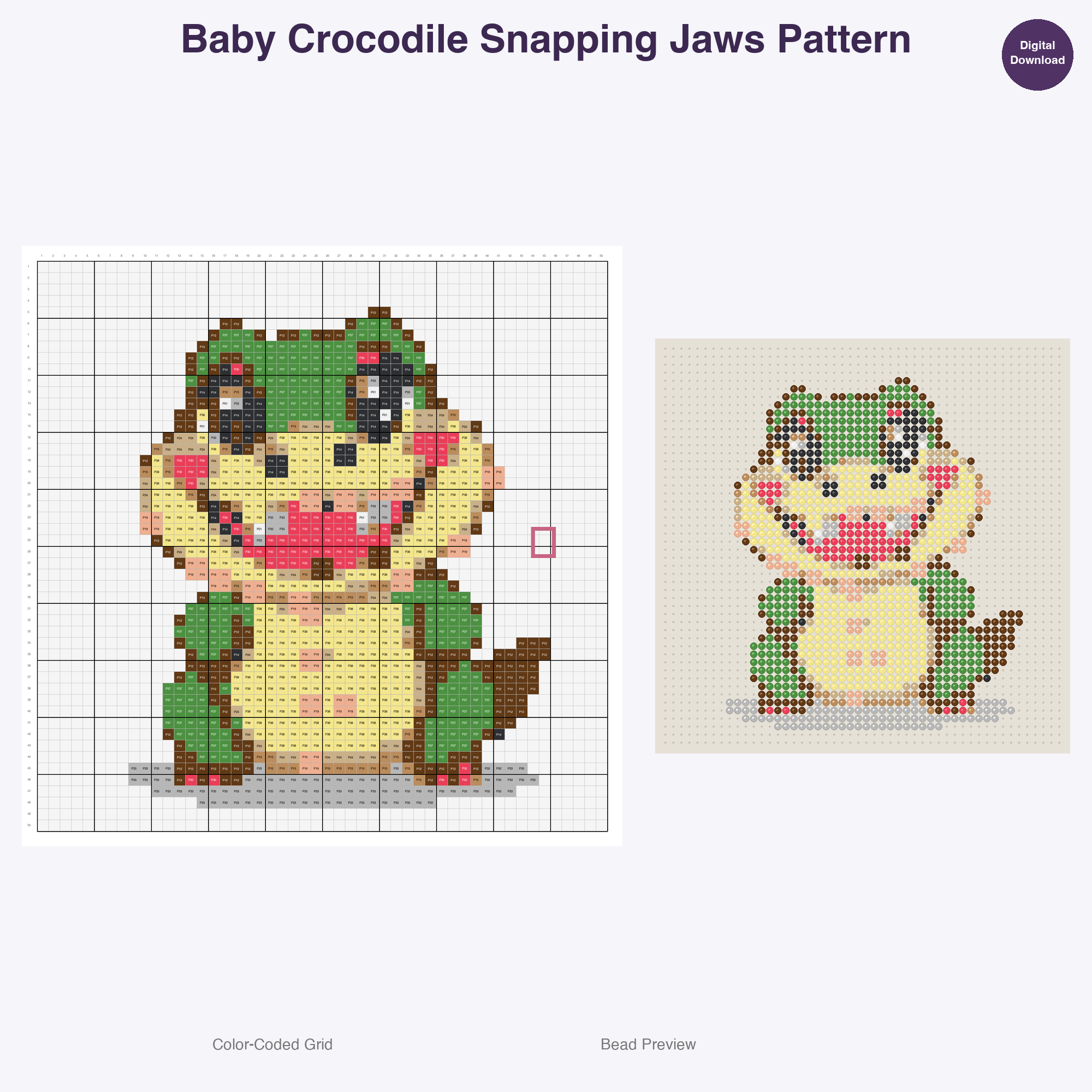 Jungle Jive Critters Perler Bead Patterns, 48 Designs x 3 Grid Sizes (29x29 + 50x50 + 128x128), Fuse Bead PDF Digital Download