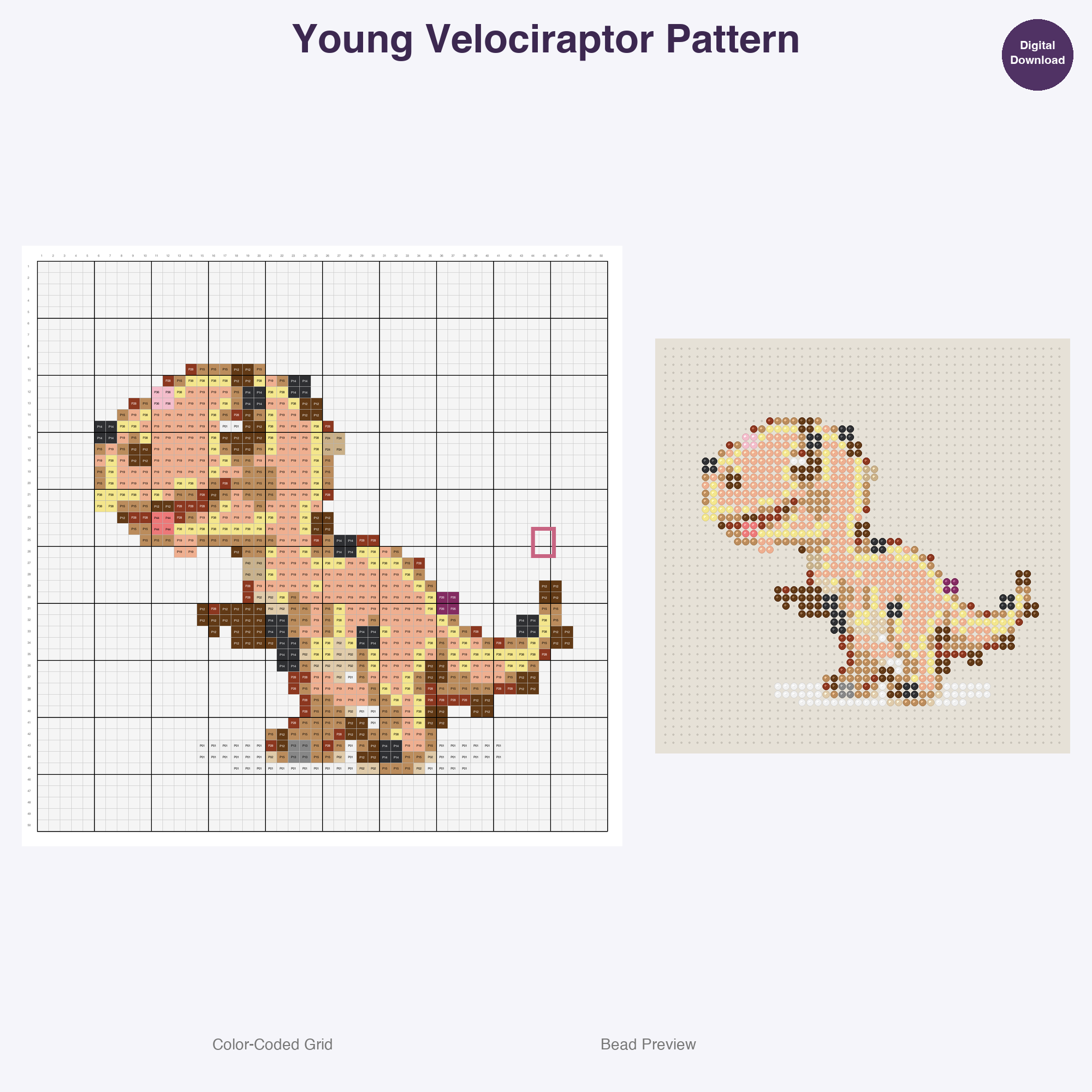 Jurassic Japesters Perler Bead Patterns, 48 Designs x 3 Grid Sizes (29x29 + 50x50 + 128x128), Fuse Bead PDF Digital Download